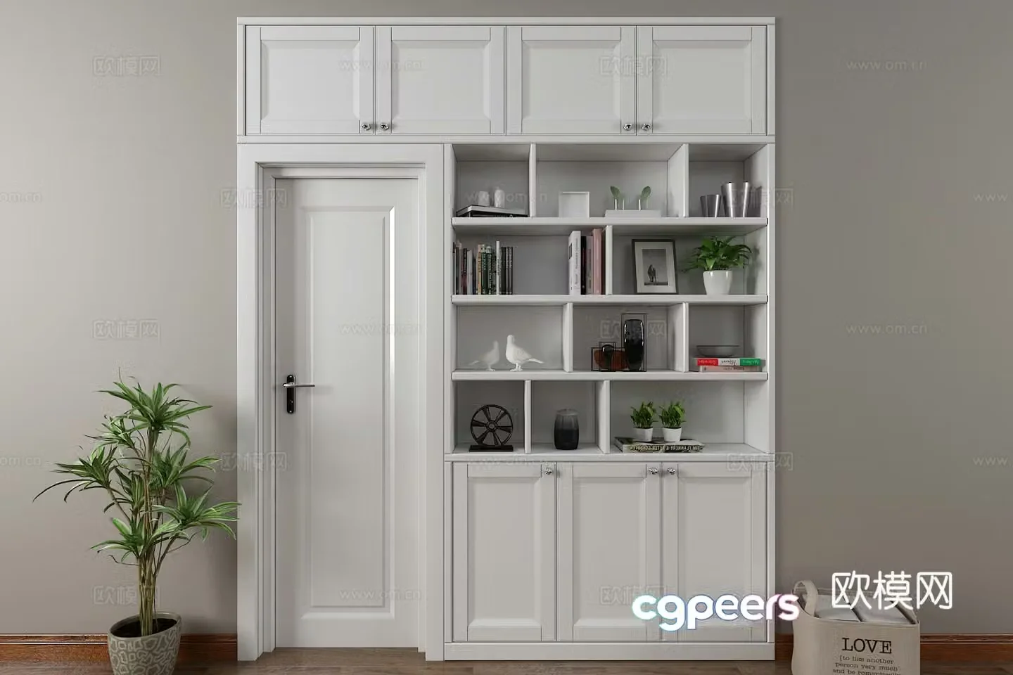 Modern white oil mixed door cabinet decorative cabinet 3d model