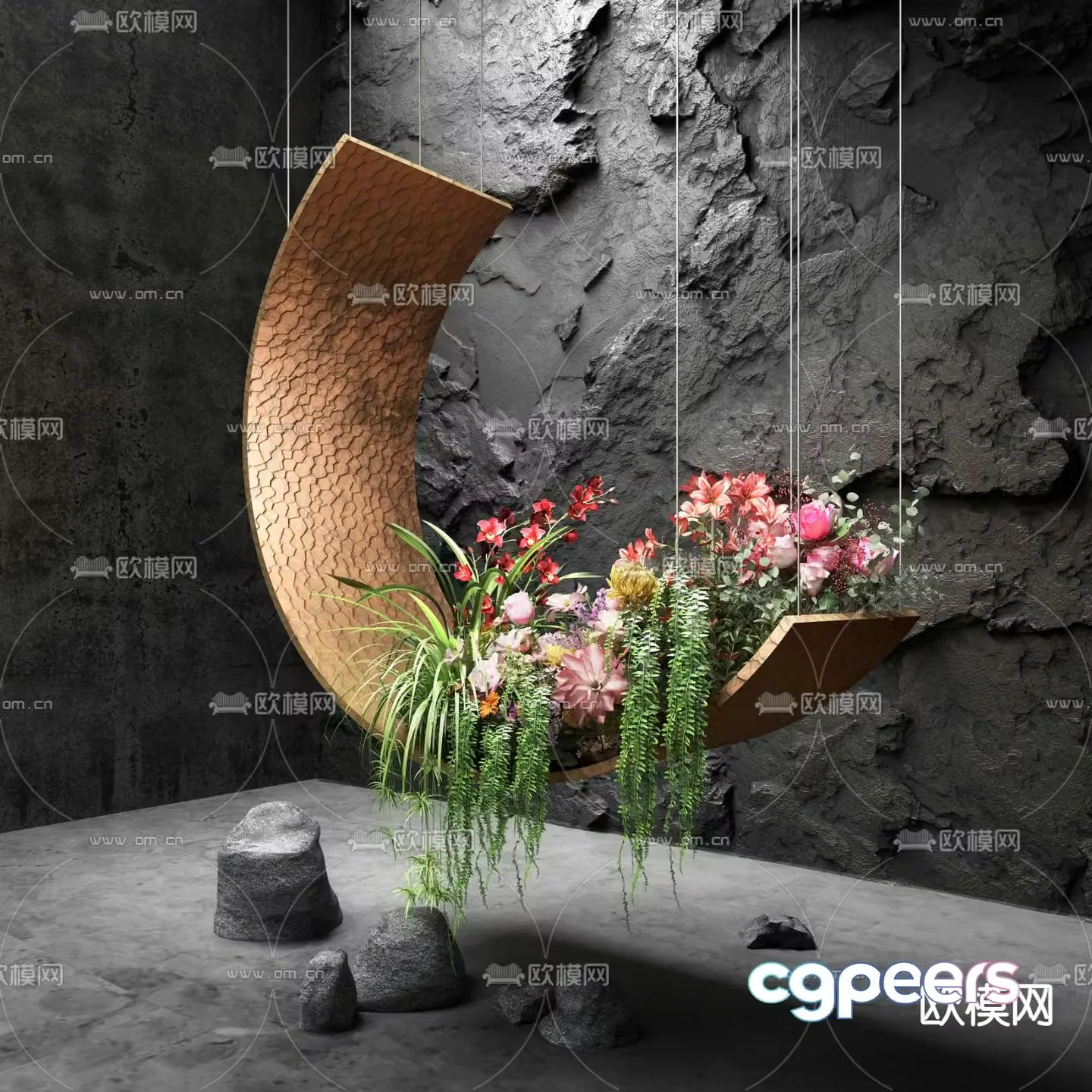 Indoor bryophytes art installation 3d model