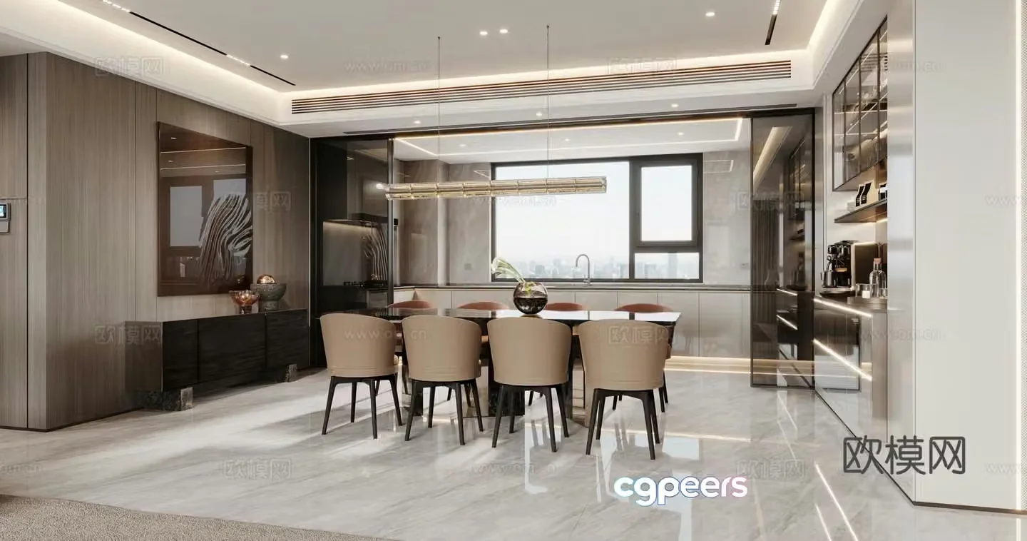 Modern minimalist restaurant 3d model