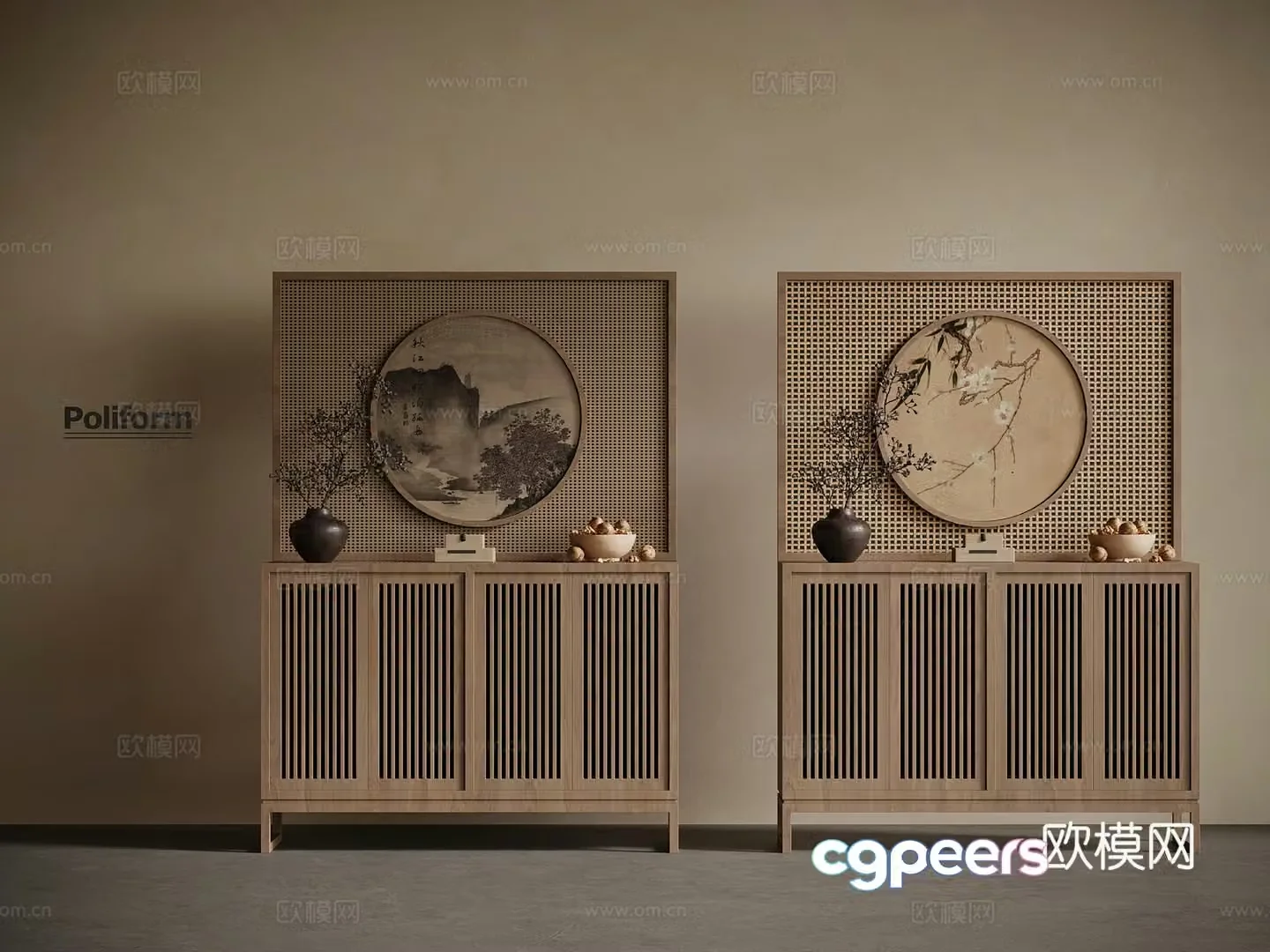 New Chinese style entrance cabinet 3D model