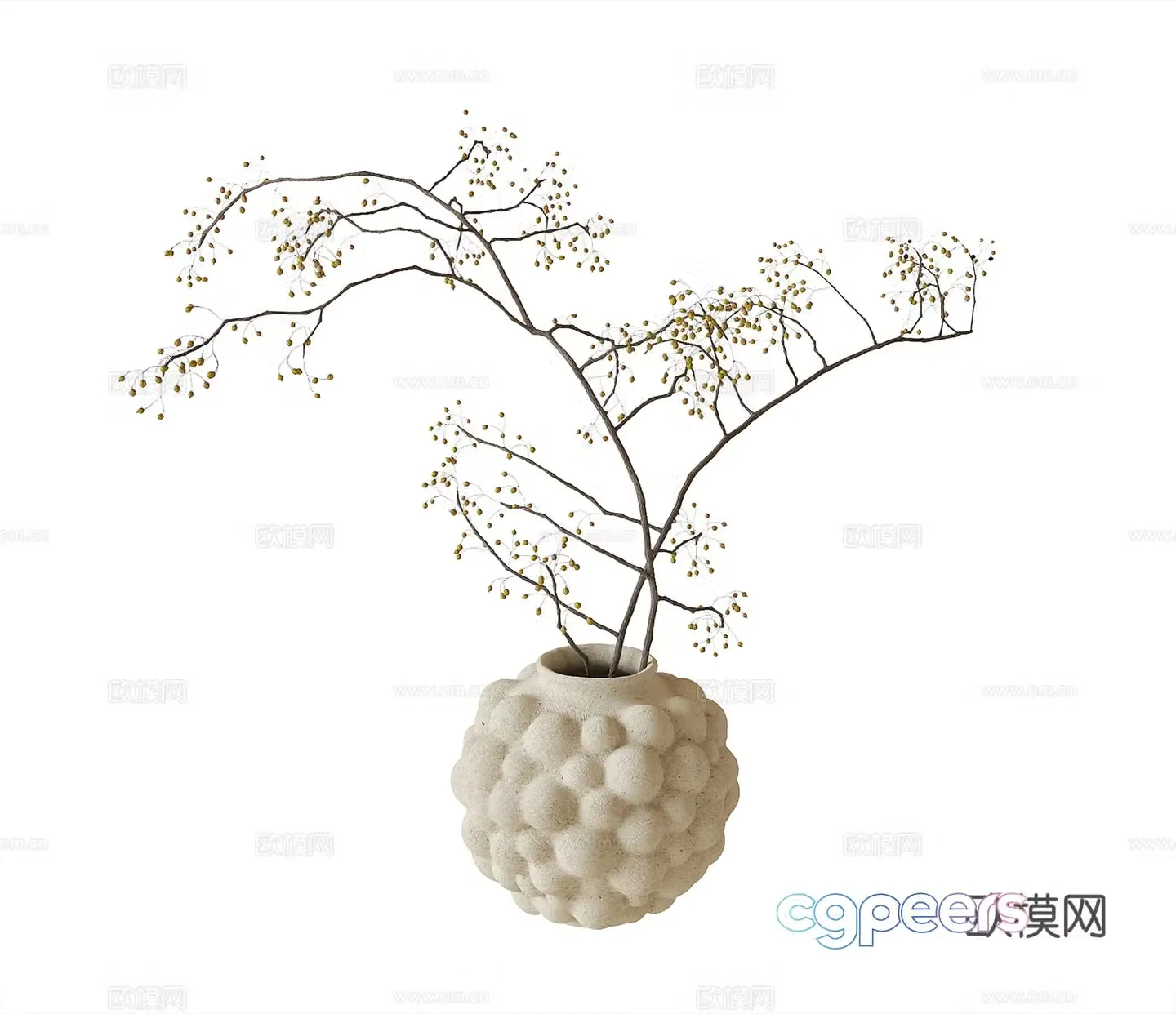 Modern vase Dead branches Flower art 3d model