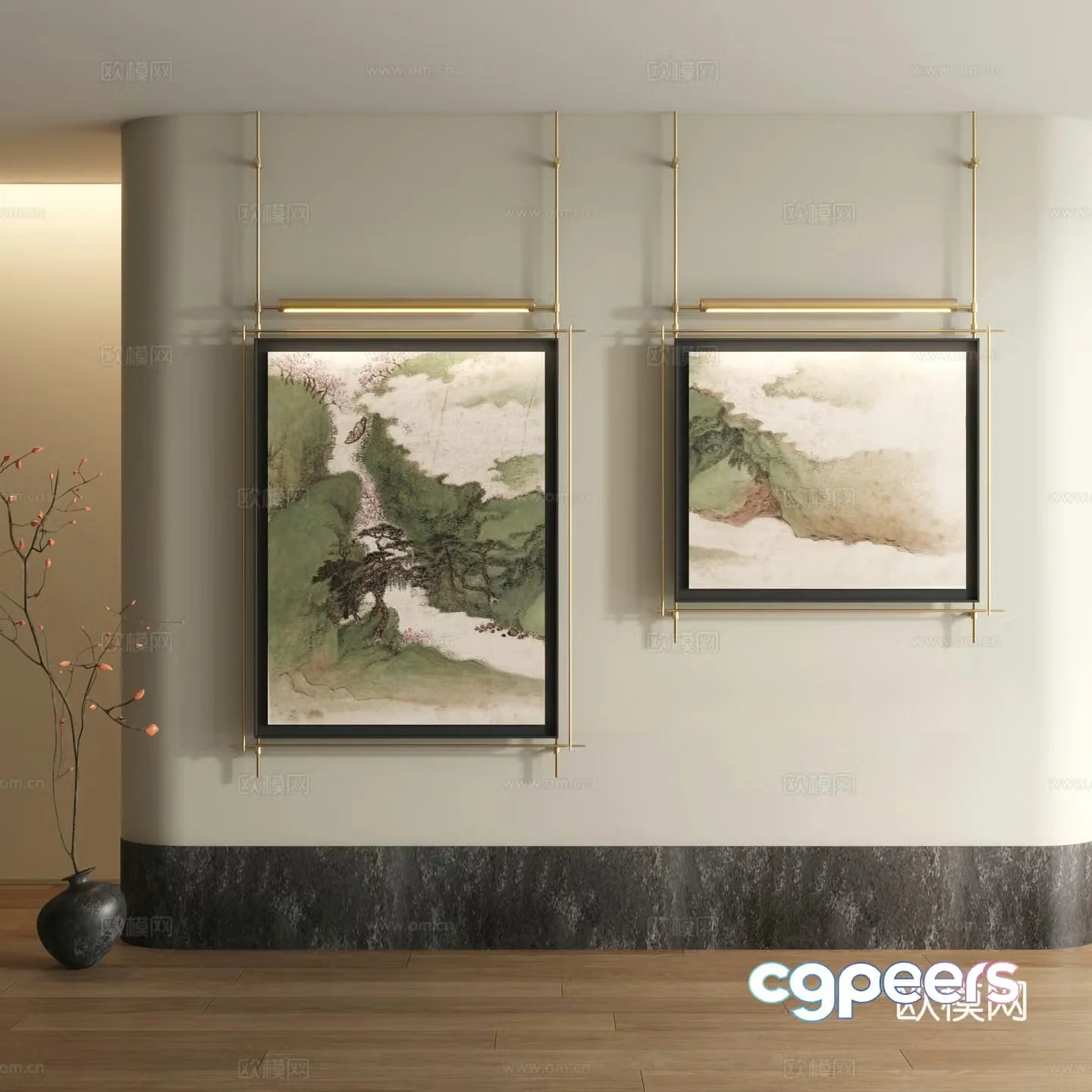 Song style decorative painting New Chinese style landscape painting 3D model