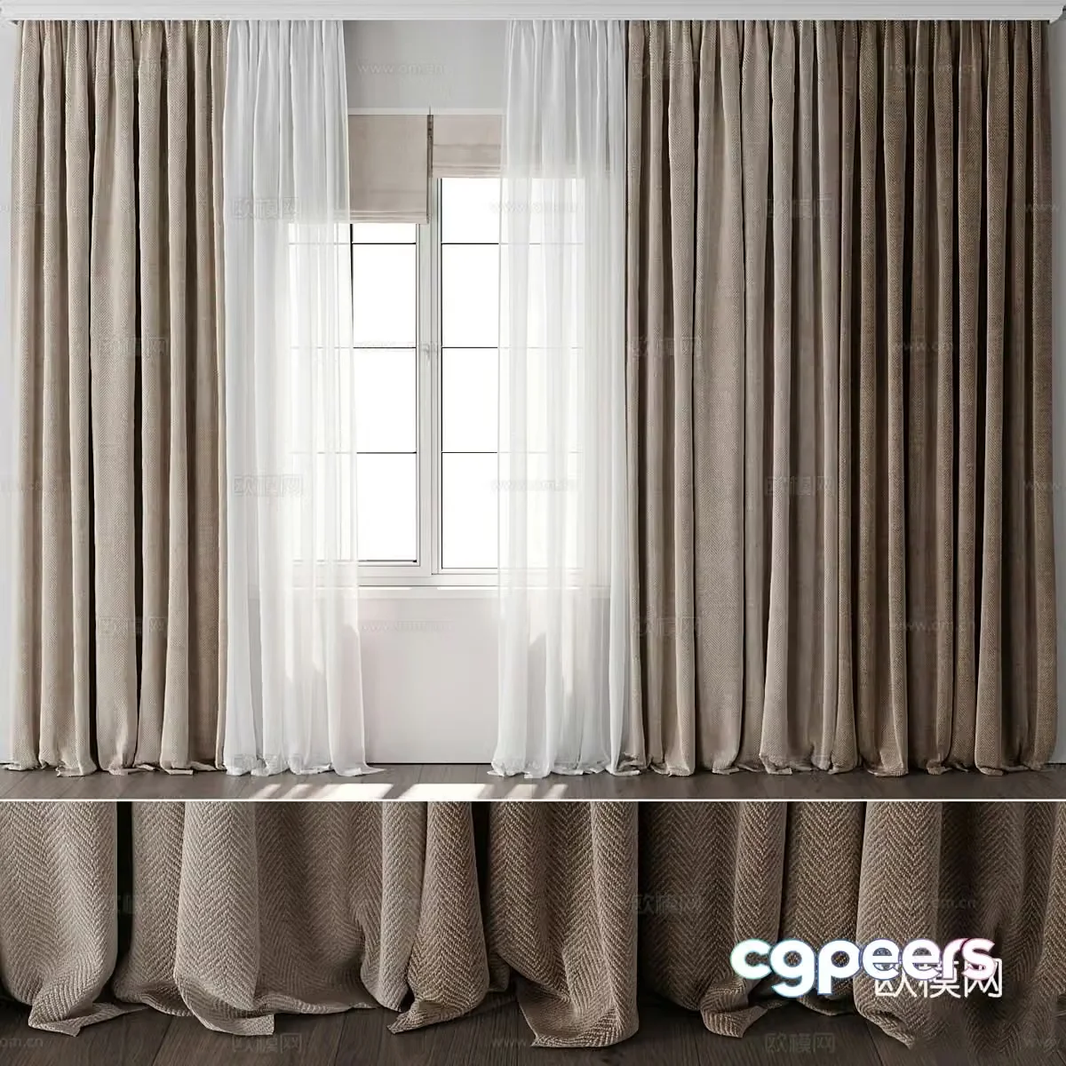 New Chinese style fabric curtain gauze curtain Roman curtain 3D model
