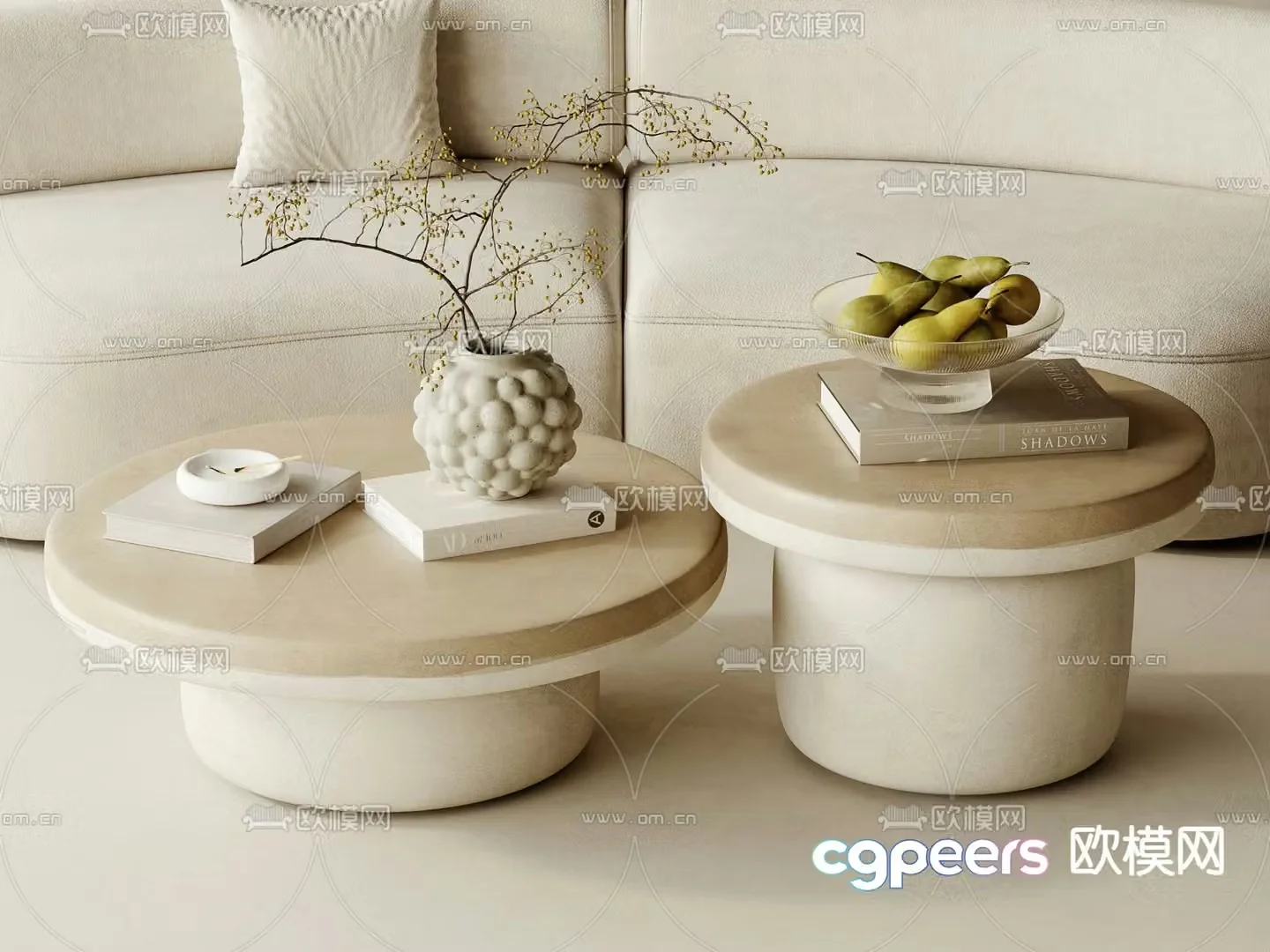 Cream style coffee table mother-in-law coffee table 3d model