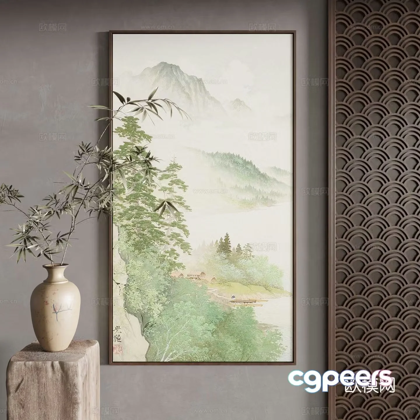 New Chinese style decorative painting 3D model