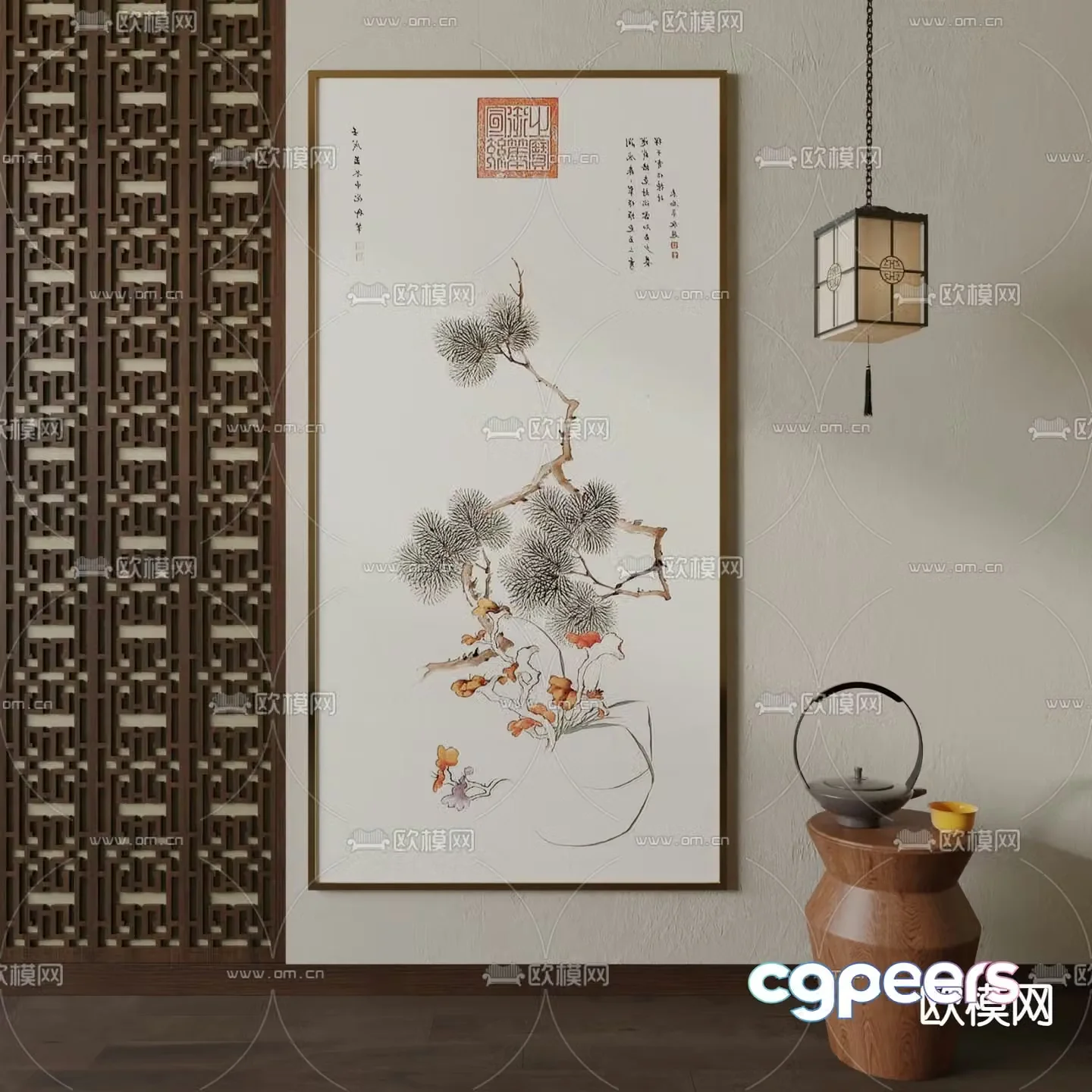 New Chinese style plant paintings calligraphy and paintings decorative paintings 3D model