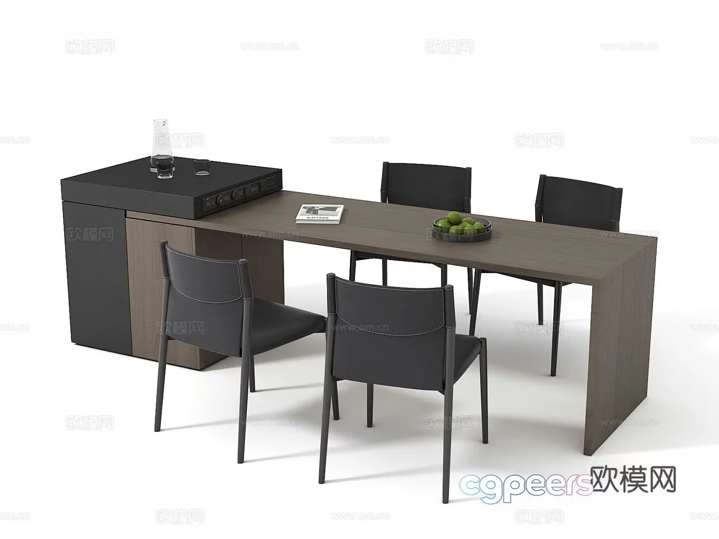 Modern island dining table and chair 3d model
