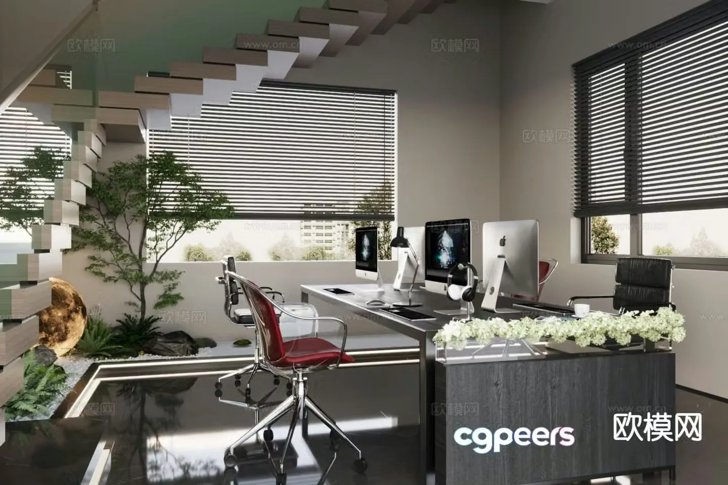 Modern public office 3d model