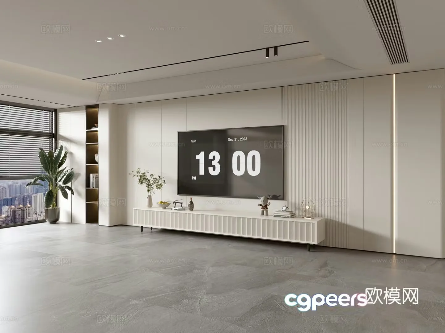 Modern creamy living room light luxury TV background wall creamy TV background wall full wall TV cabinet 3D model