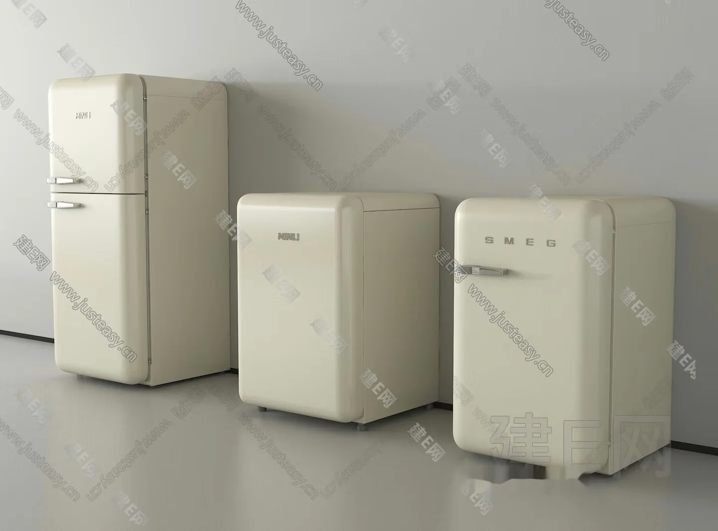 Three Small White Refrigerators 3D Model – 544 – VRAY Render