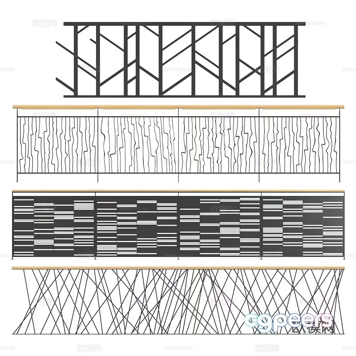 Modern metal railing fence 3d model