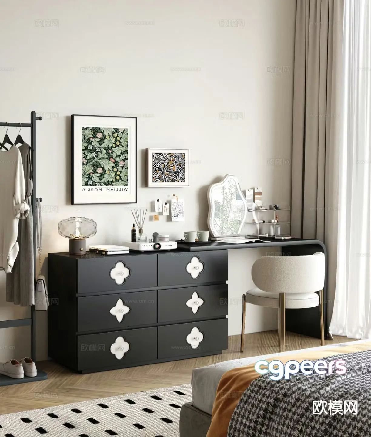 French dresser storage cabinet 3d model