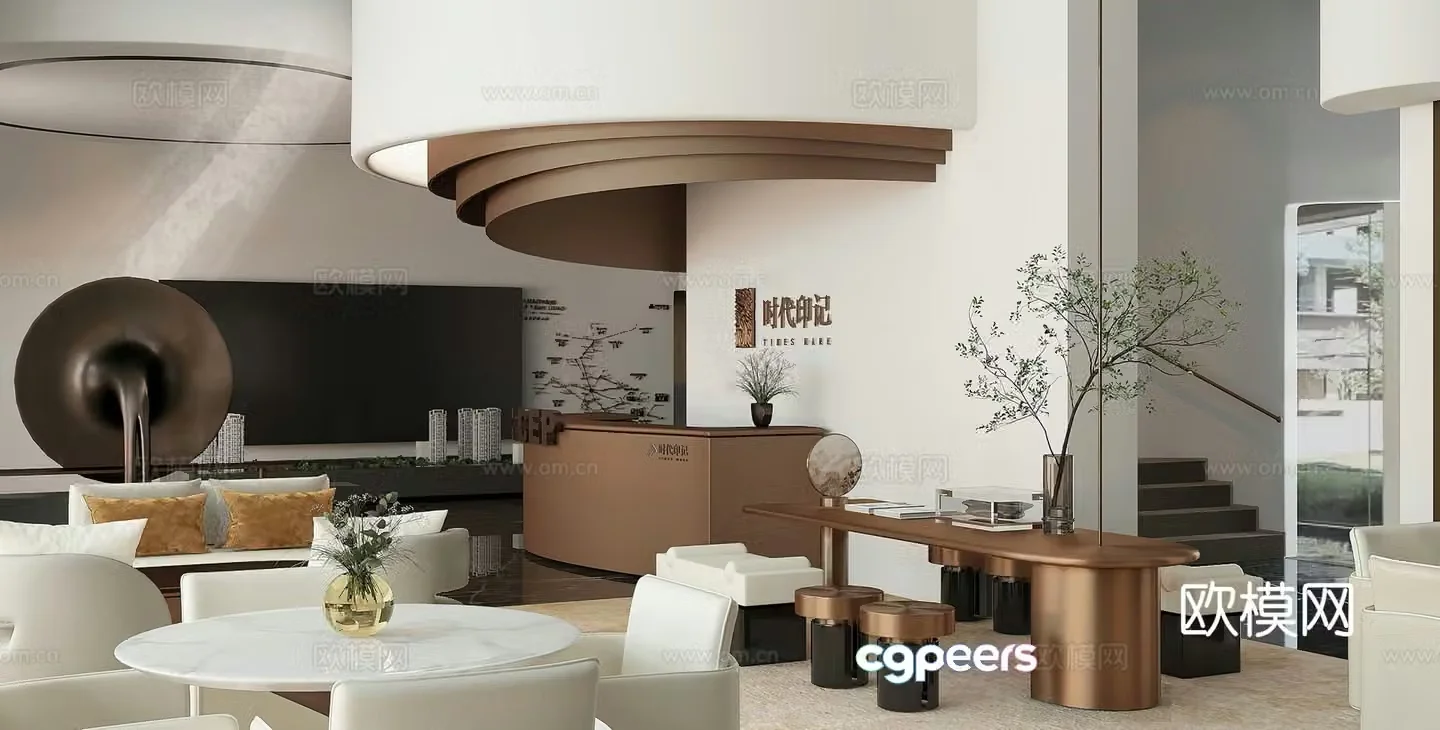 Modern sales office sales office front desk water bar cashier tea room tea table hatan area 3D model
