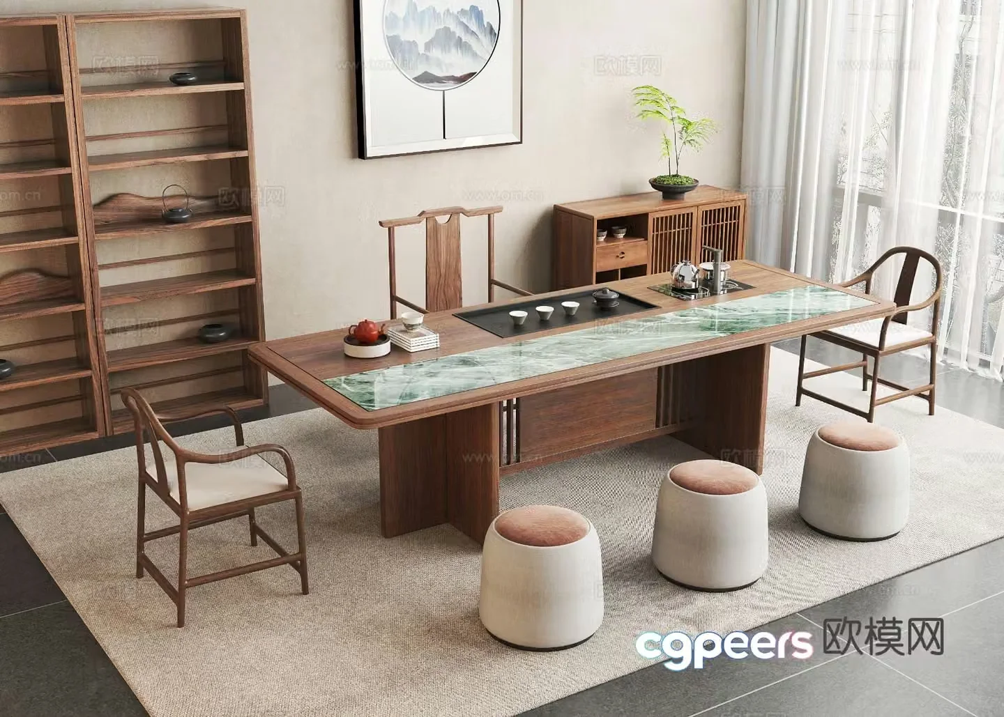 New Chinese style tea table tea table 3d model