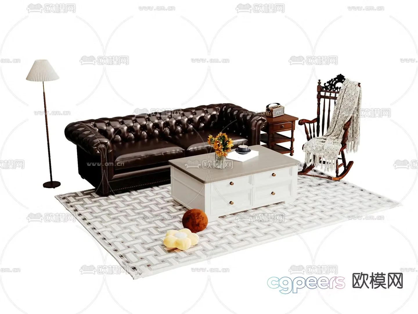 American modular sofa pull button sofa 3d model