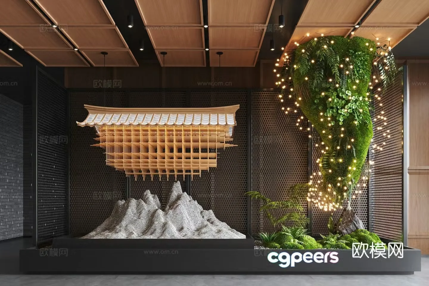 New Chinese style indoor landscape plant device 3D model