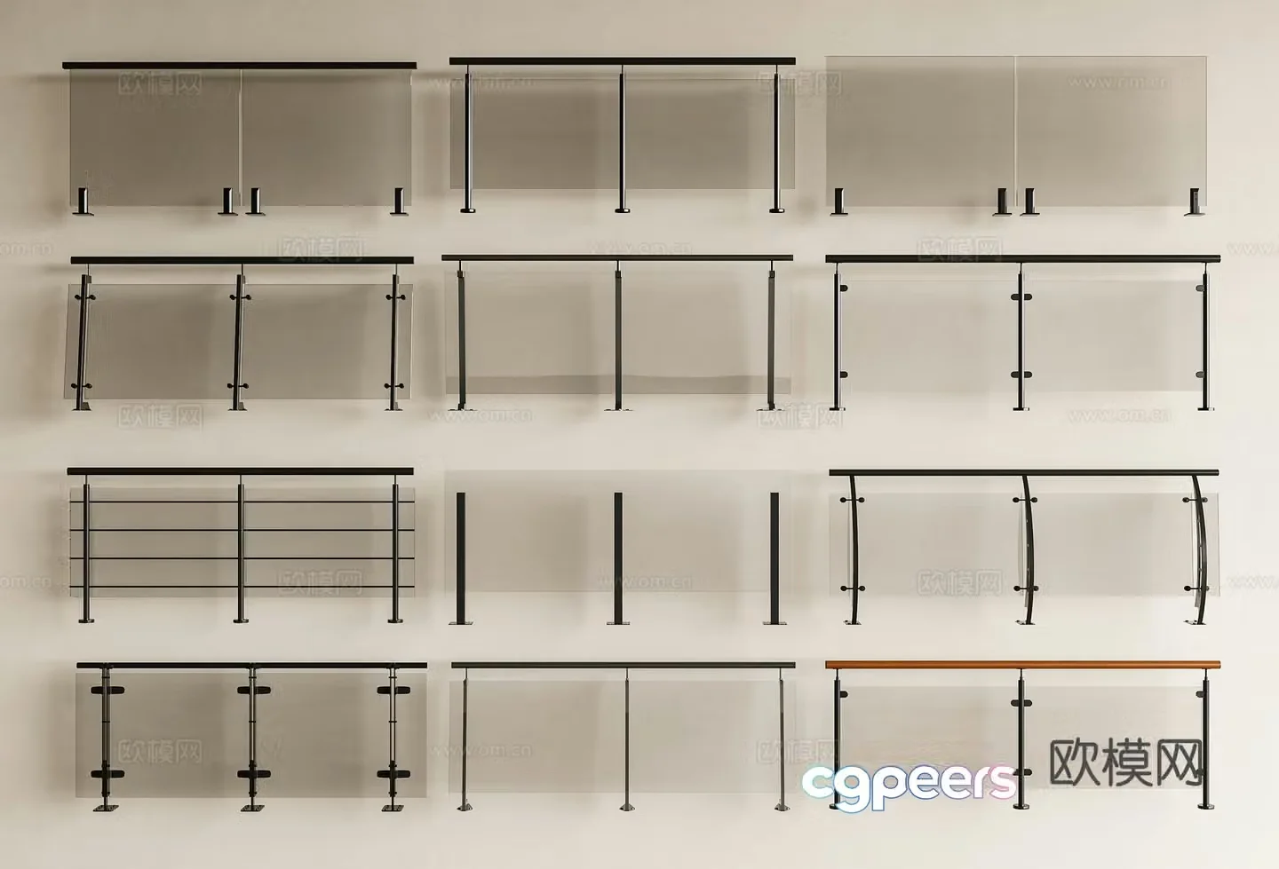 Modern minimalist glass railings Glass railings Fences Guardrails Stainless steel glass handrails Glass 3D model