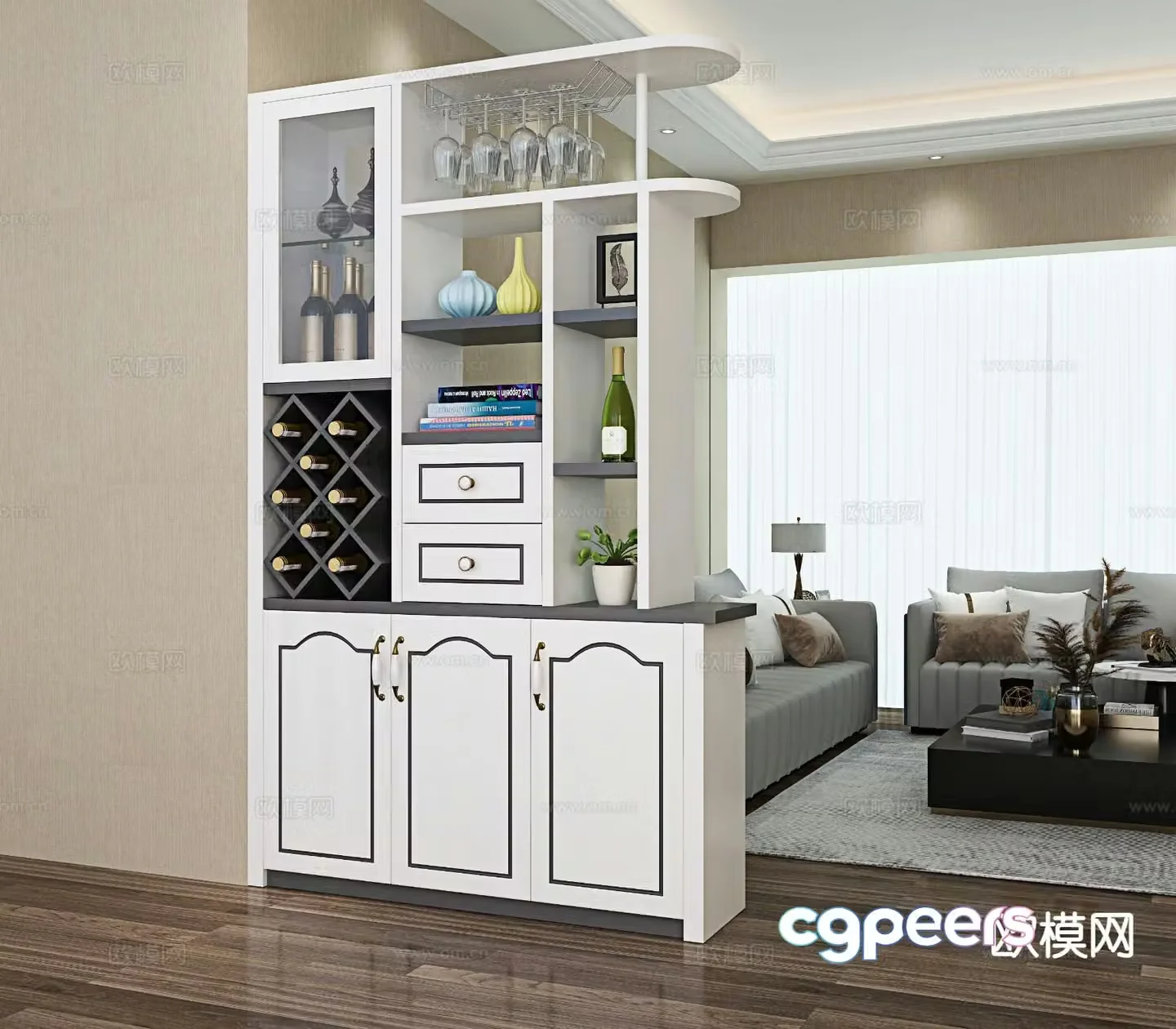 Simple European entrance cabinet and partition cabinet 3D model