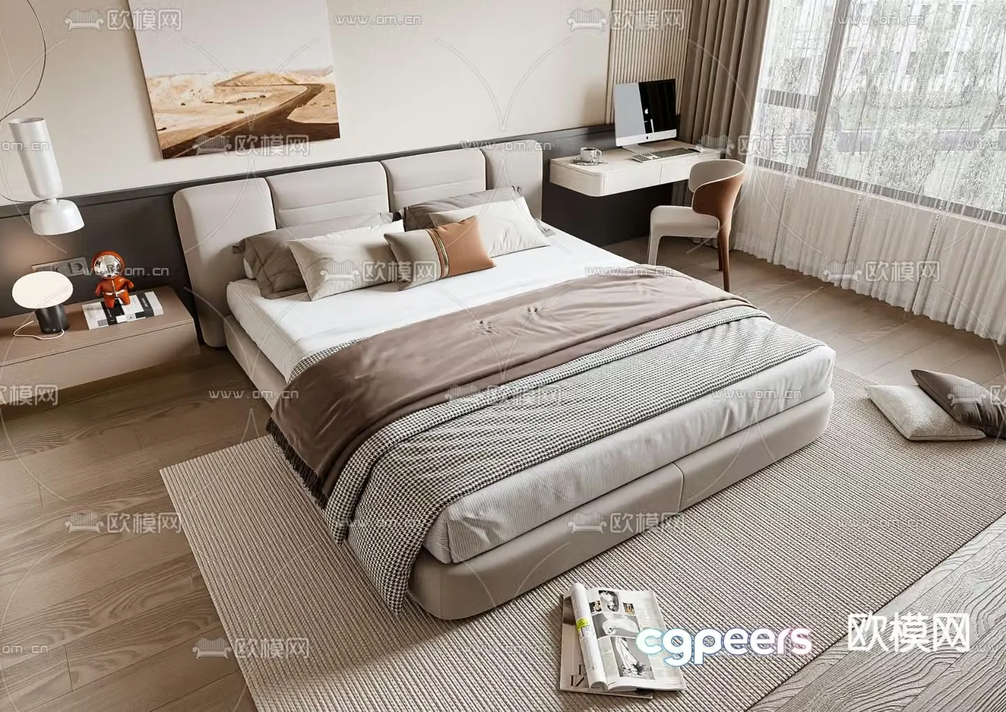 Modern double bed 3d model