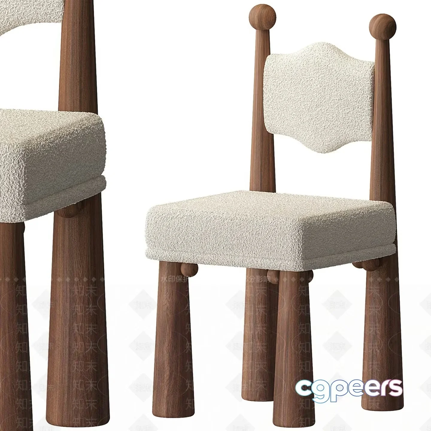 Wooden Chair With White Cushion 3D Model – 4135 – VRAY Render