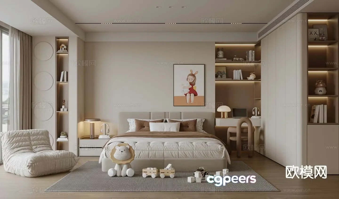 Cream style bedroom girls room 3d model
