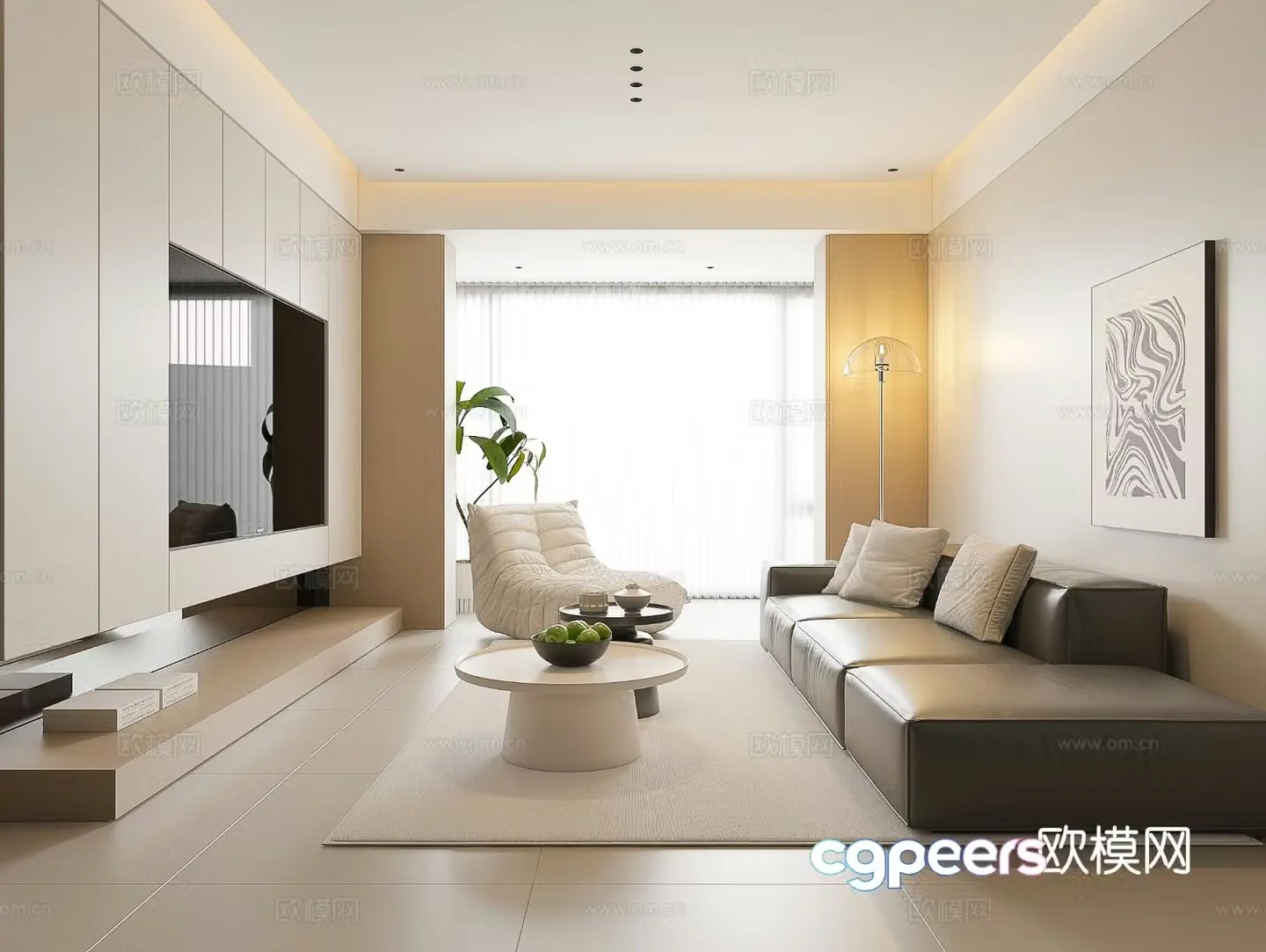 Italian living room modern living room large flat living room log living room creamy living room 3d model