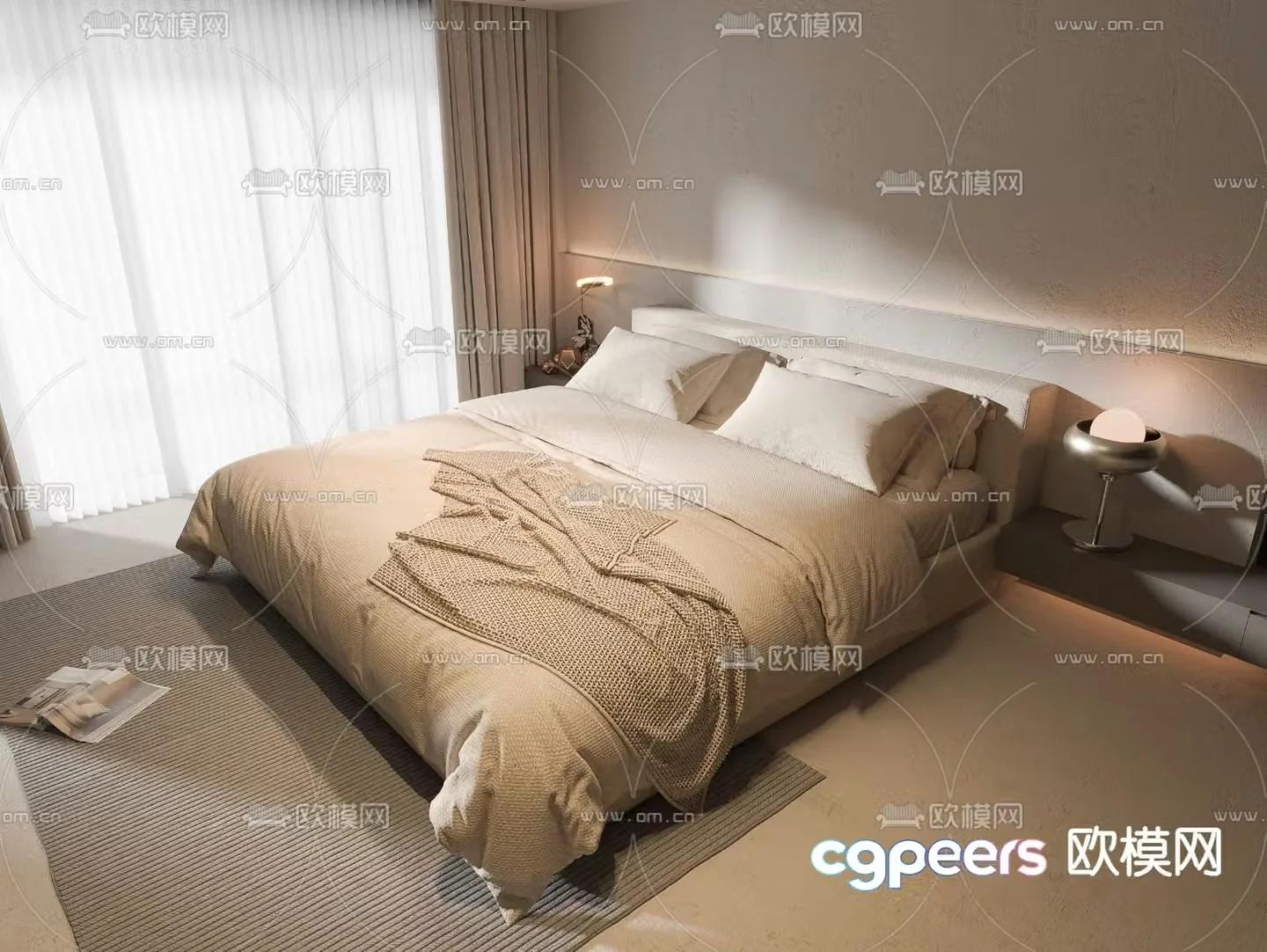 Wabi-sabi double bed 3d model
