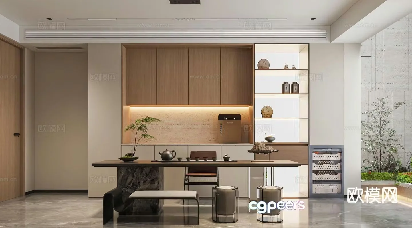 Modern tea room tea tasting area 3d model