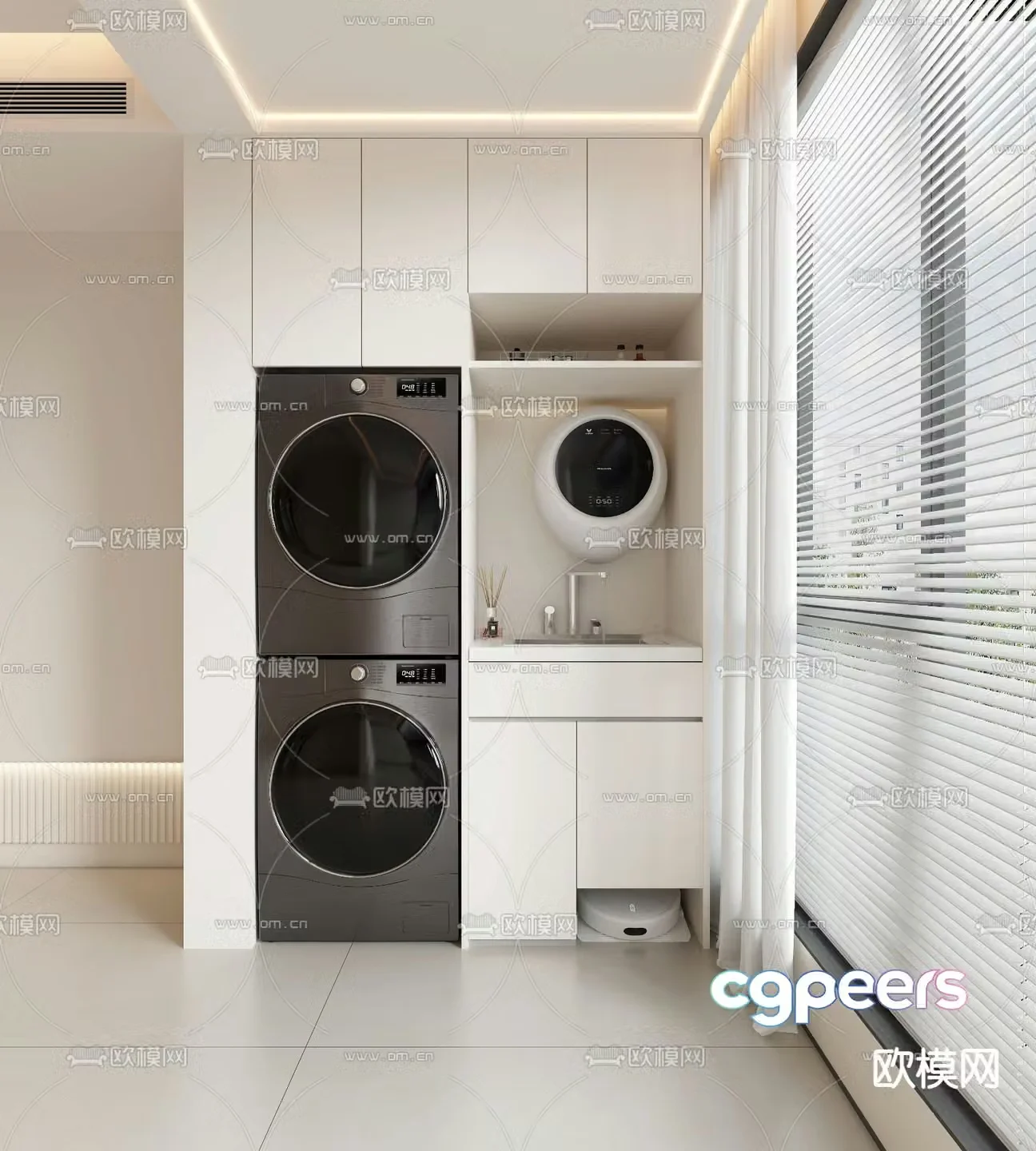 Modern balcony cabinet laundry cabinet 3d model