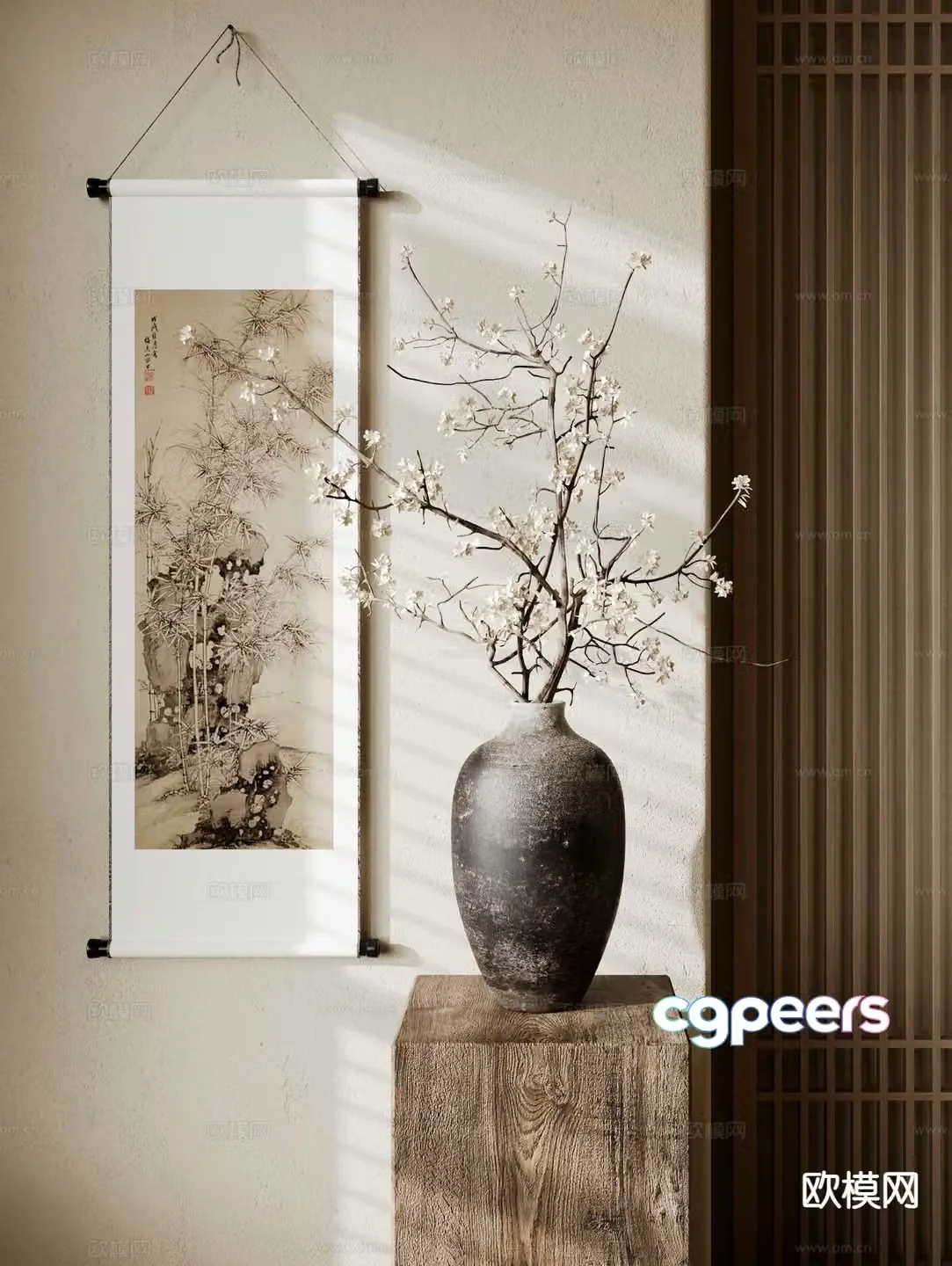 wabi-sabi vase floral arrangement flower arrangement dried flower 3d model