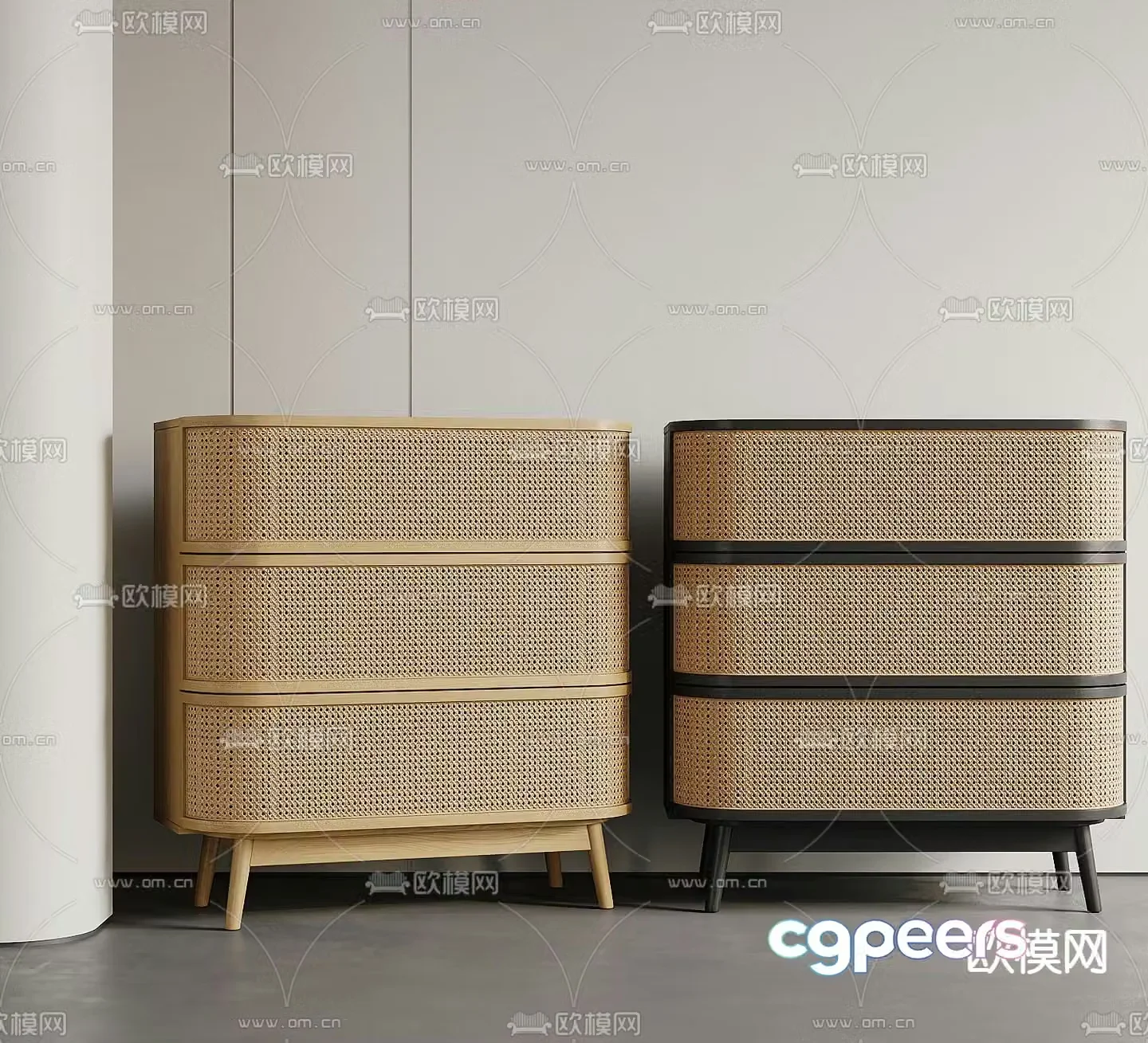 Wabi-sabi bedside table rattan bedside table 3d model