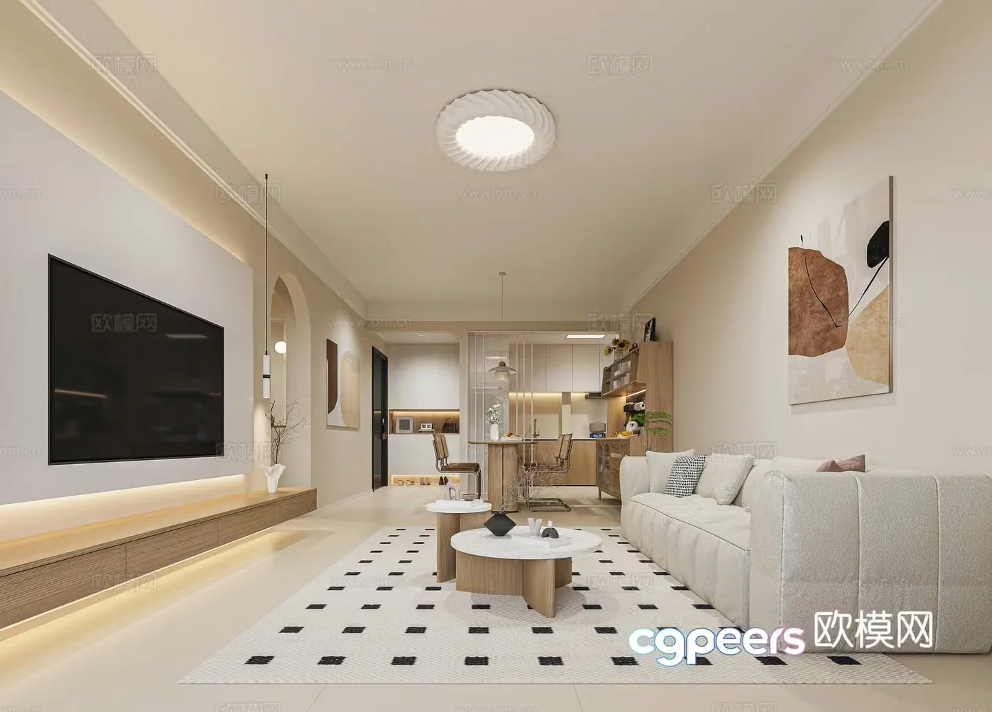 Nordic living and dining room 3D model
