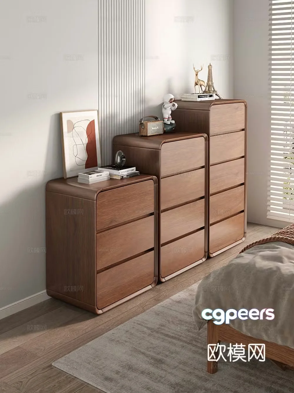 Solid wood chest of drawers side cabinet bedside cabinet storage cabinet 3D model