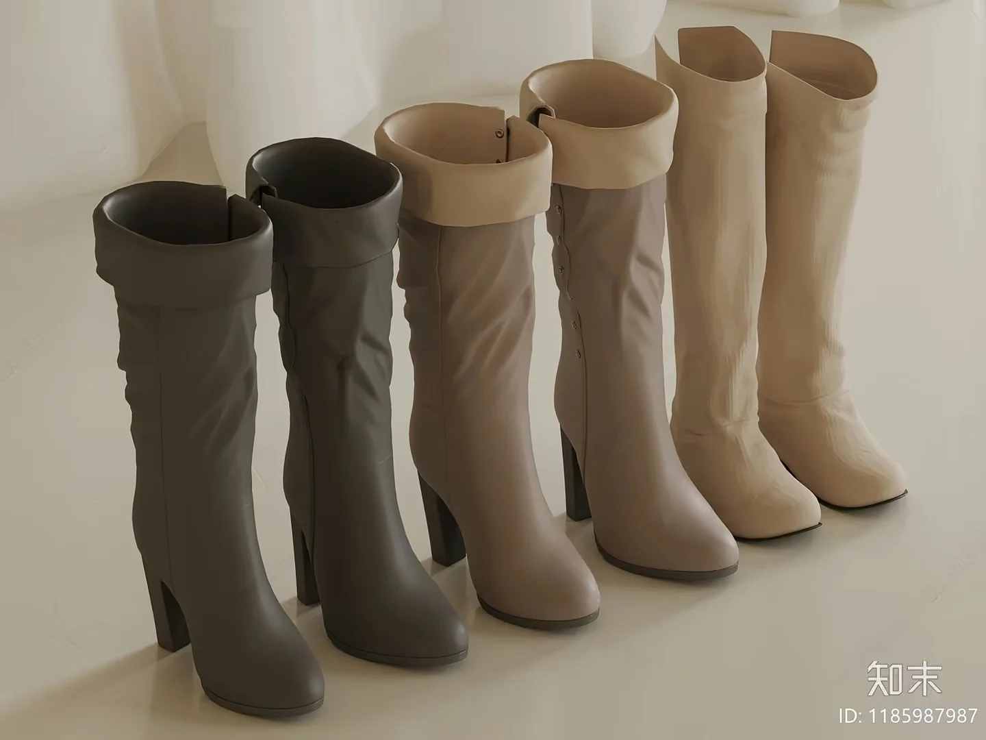 Beige High-Heeled Boots 3D Model – 4956 – VRAY Render