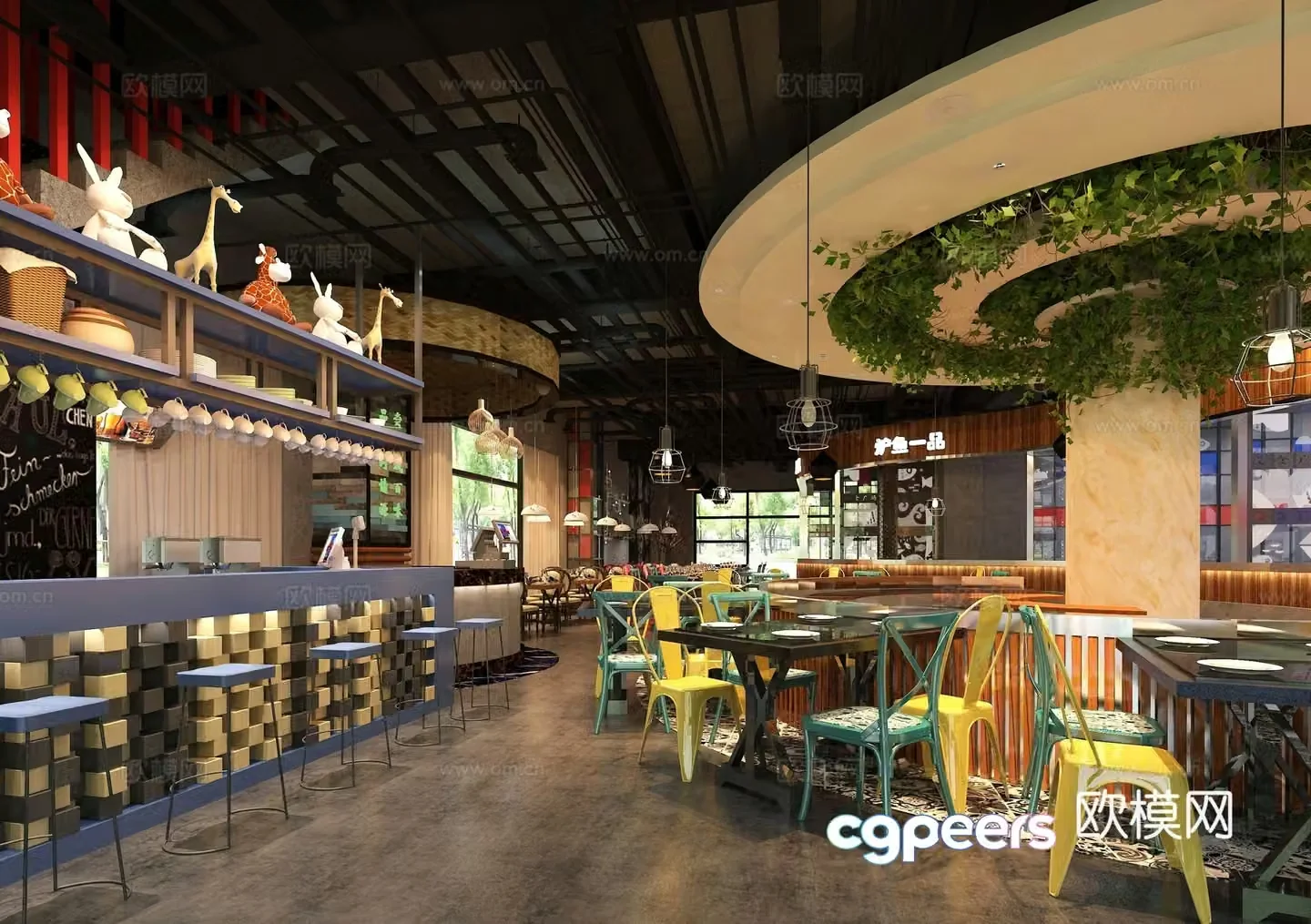 Industrial style western restaurant all-day dining restaurant 3D model