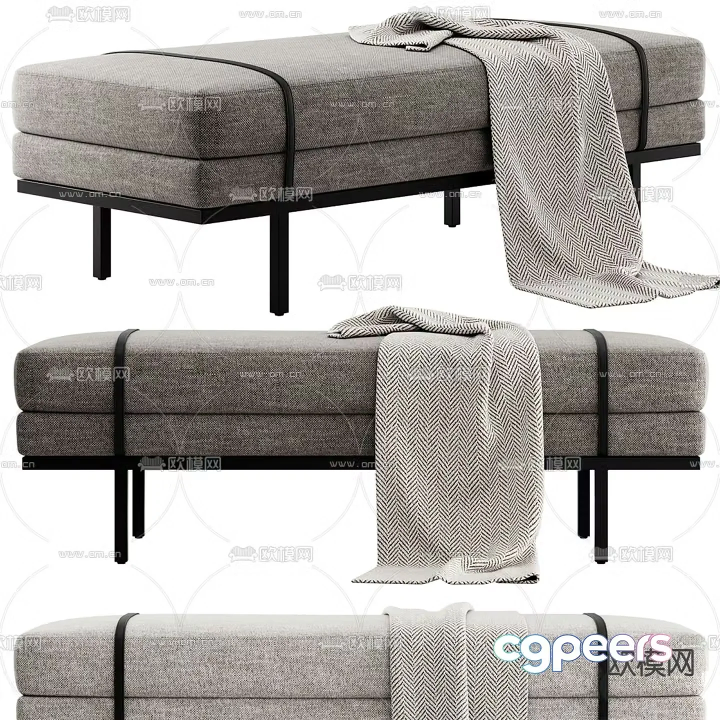 bed end stool footrest 3d model