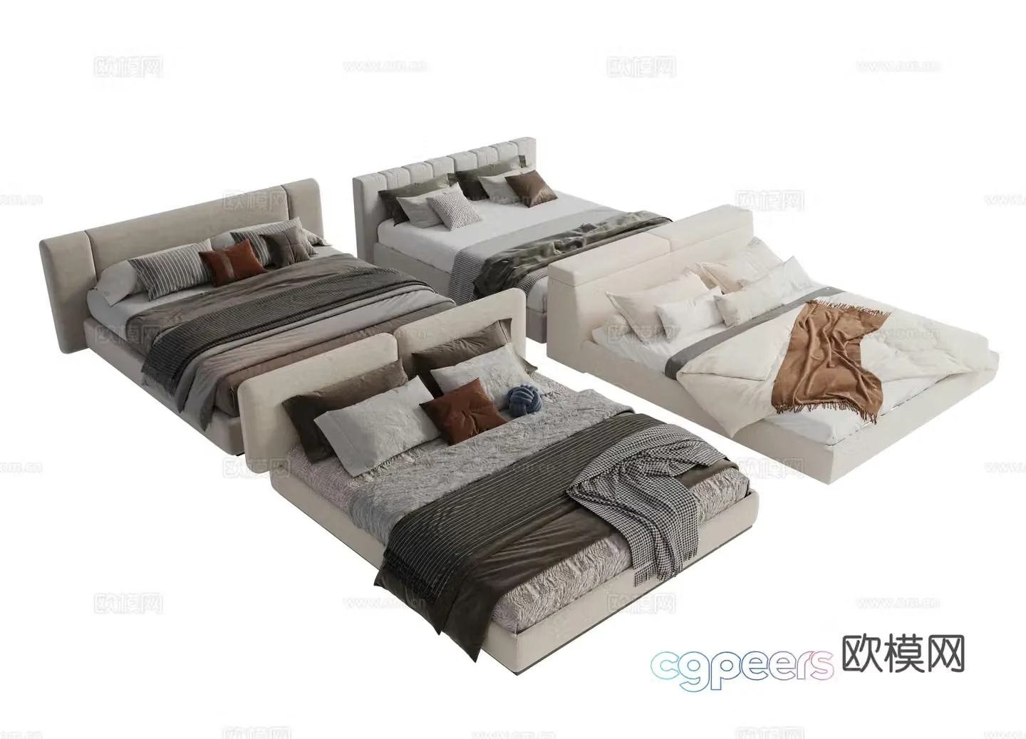 Modern fabric double bed master bedroom bed minimalist bedroom bed Minotti modern double bed 3d model