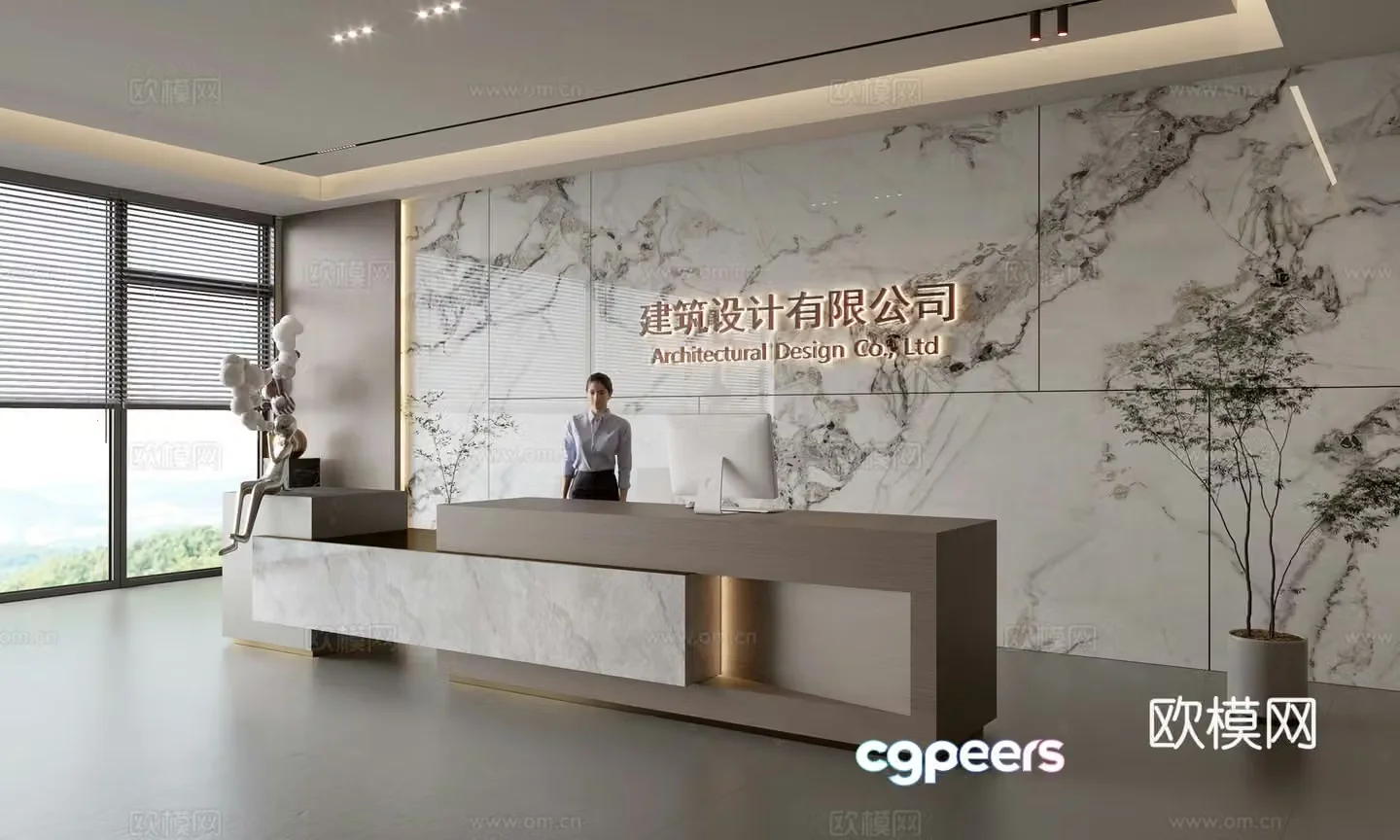 Modern company front desk reception area bar reception desk service desk company front desk background 3D model