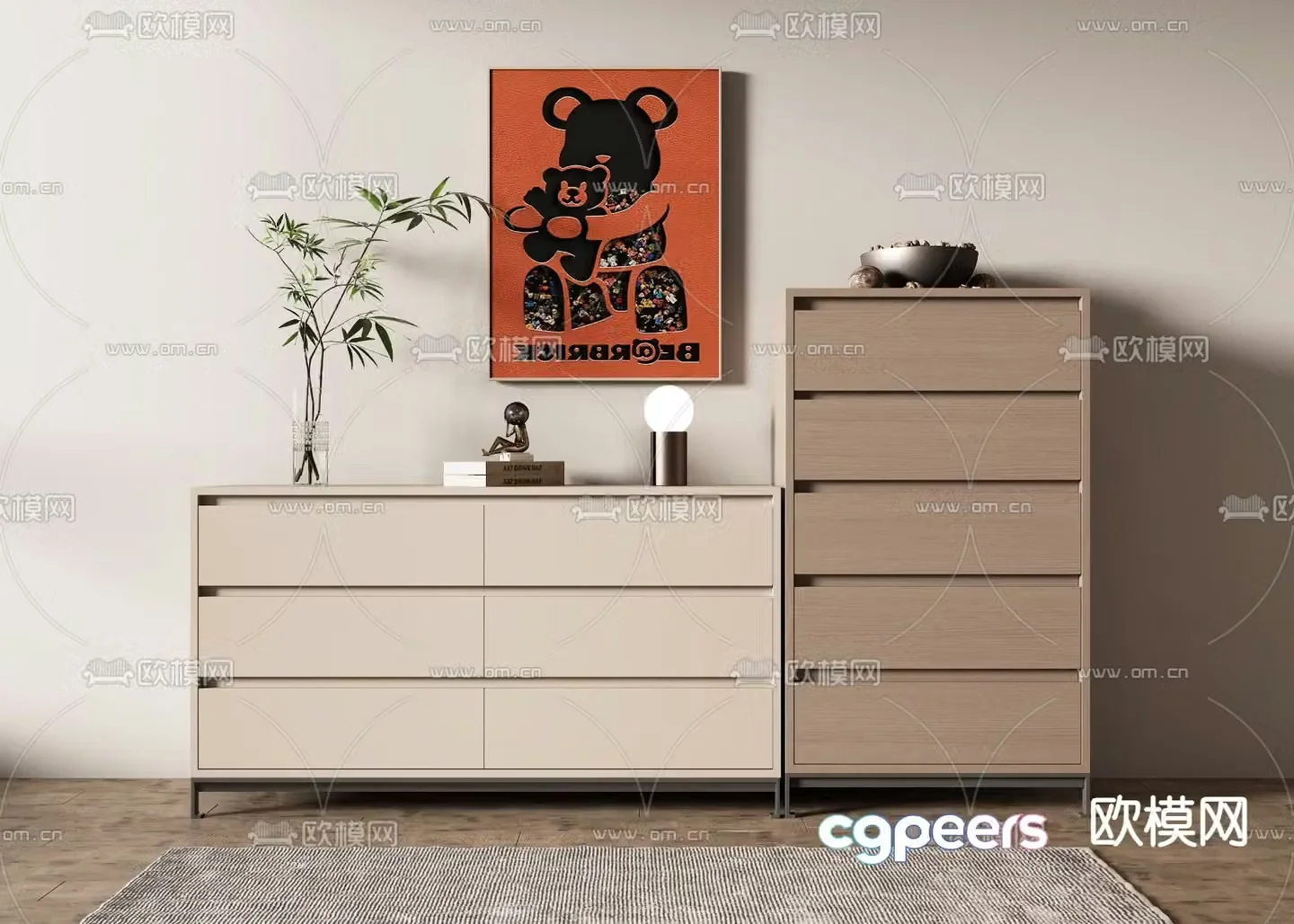 Modern side cabinet chest 3d model