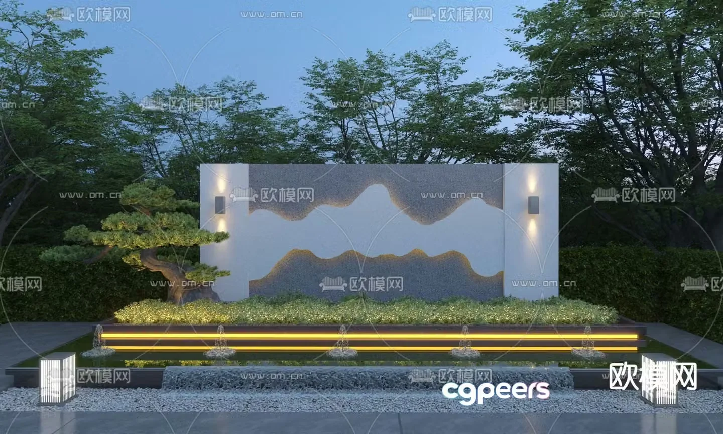 New Chinese style sketch landscape wall courtyard landscape wall 3D model