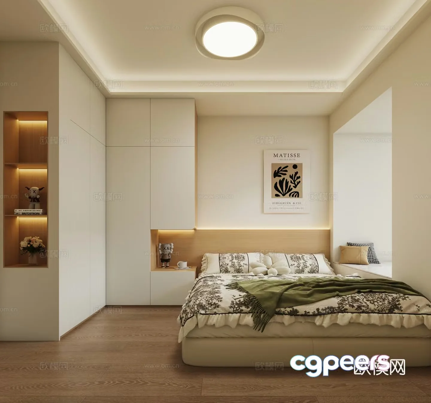 Modern cream style home bedroom 3d model