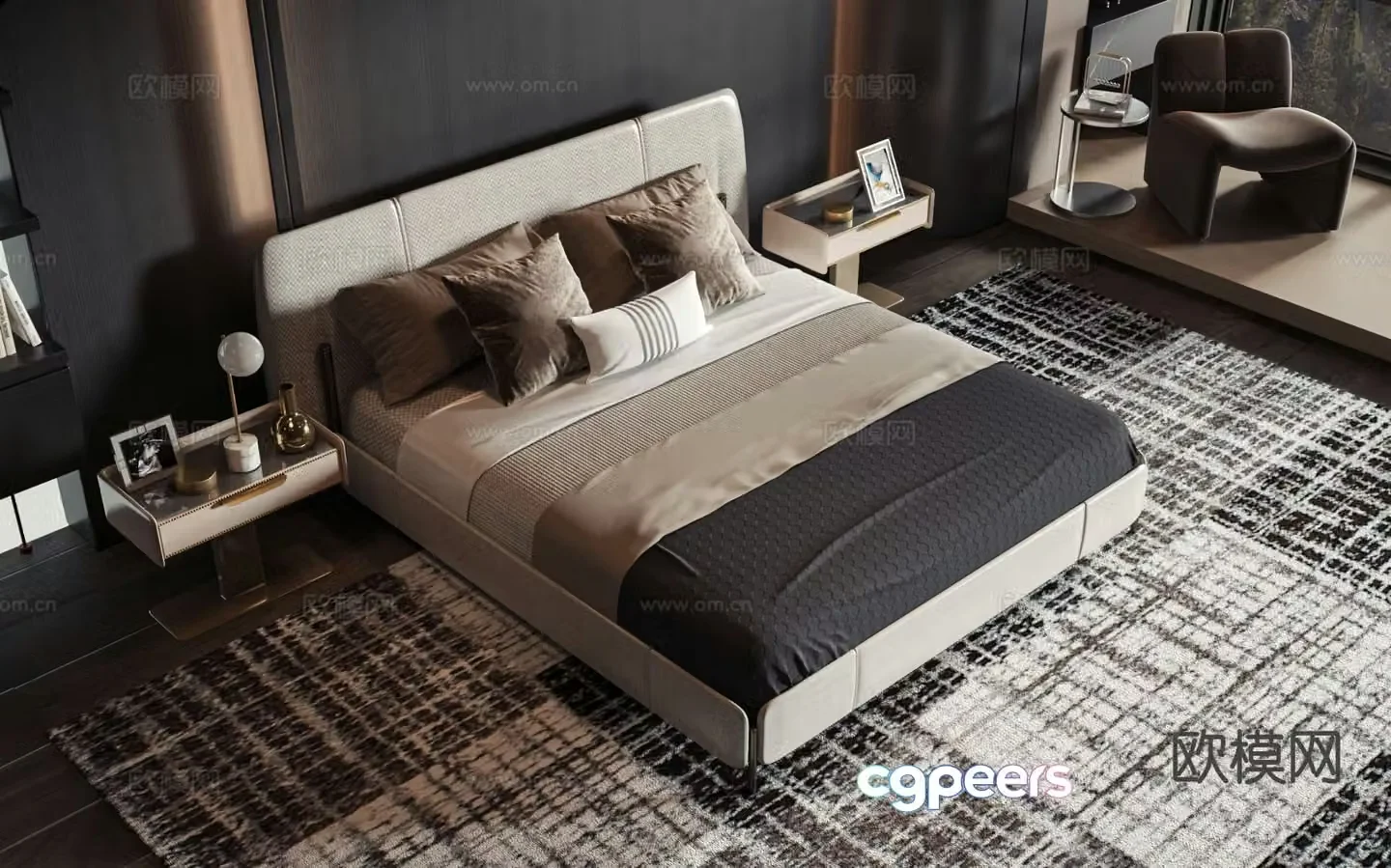 Modern double bed 3d model