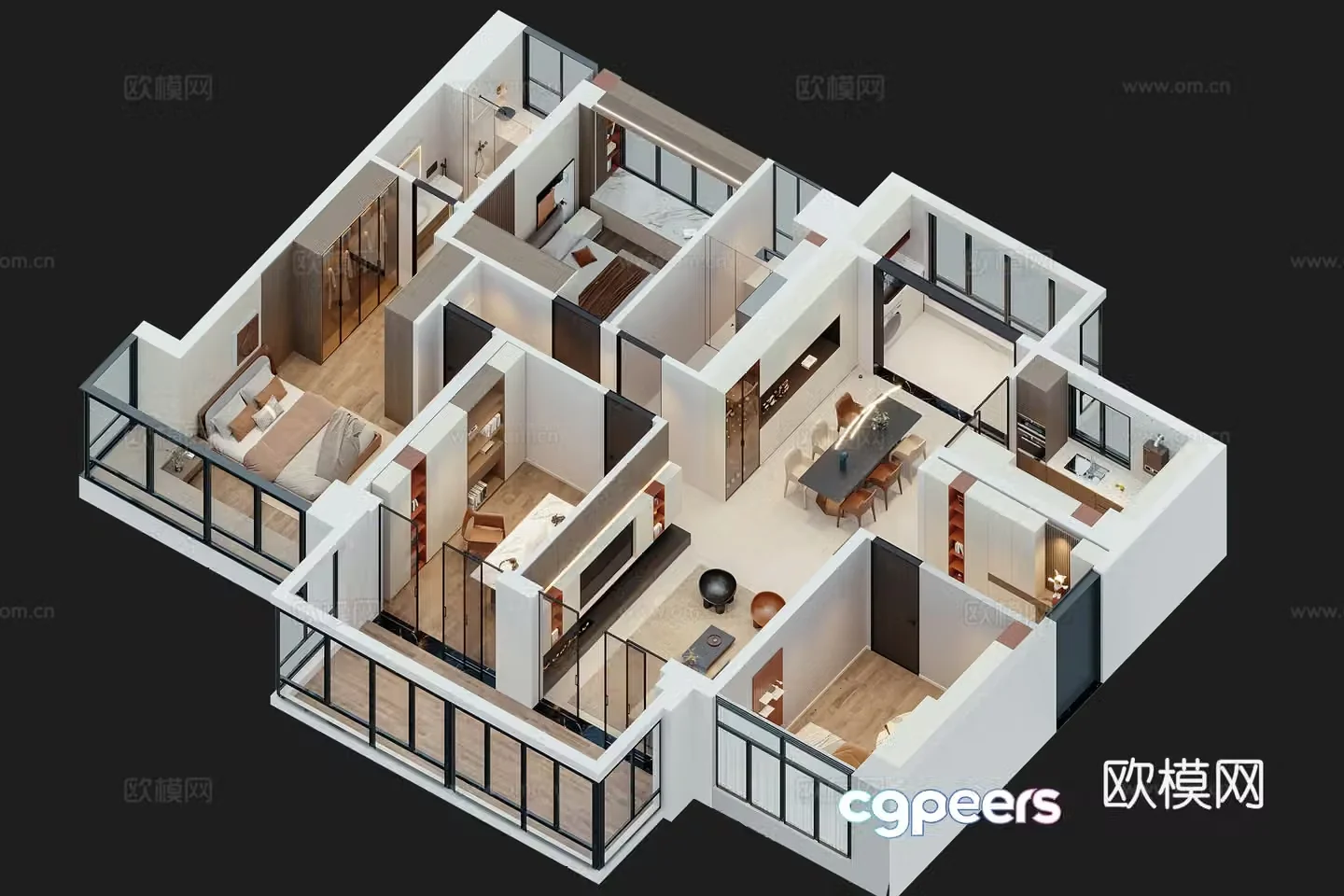 Modern home decoration aerial view model house 3d model