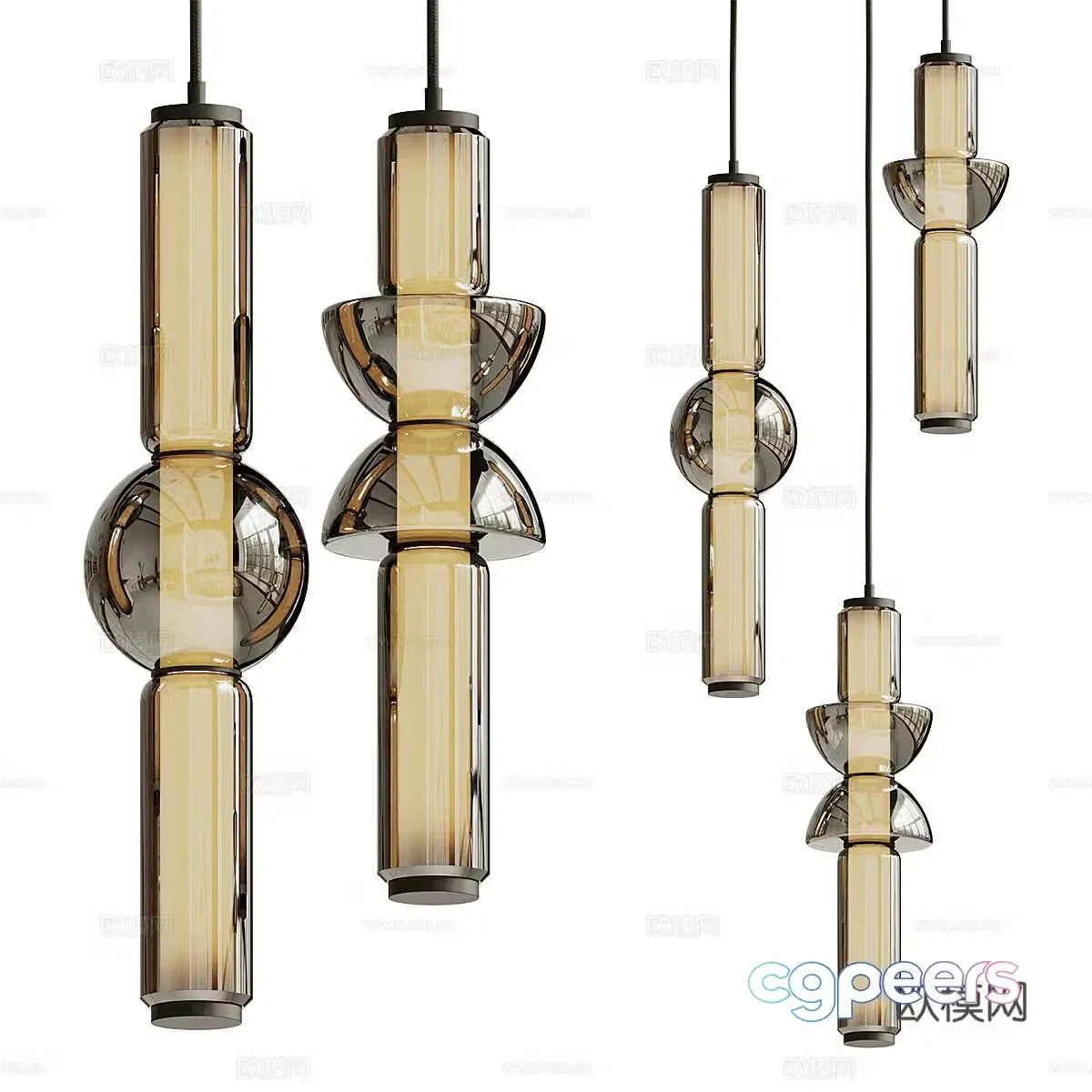 New Chinese style light luxury glass decorative hanging line light 3D model