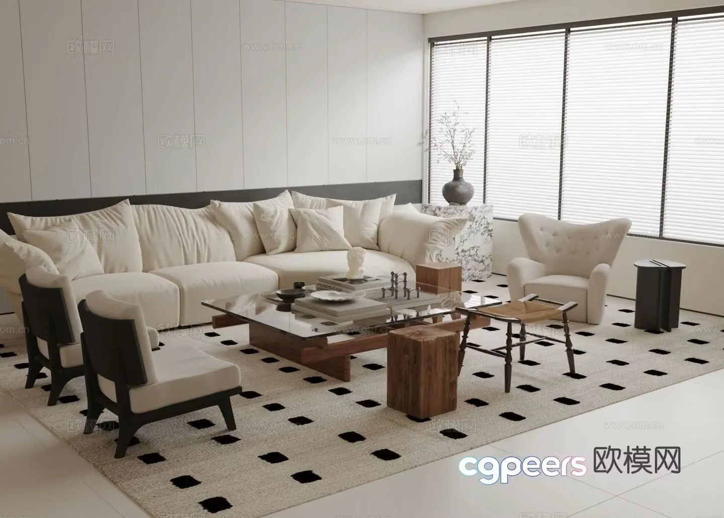 Cream style upholstered sofa modular sofa 3D model