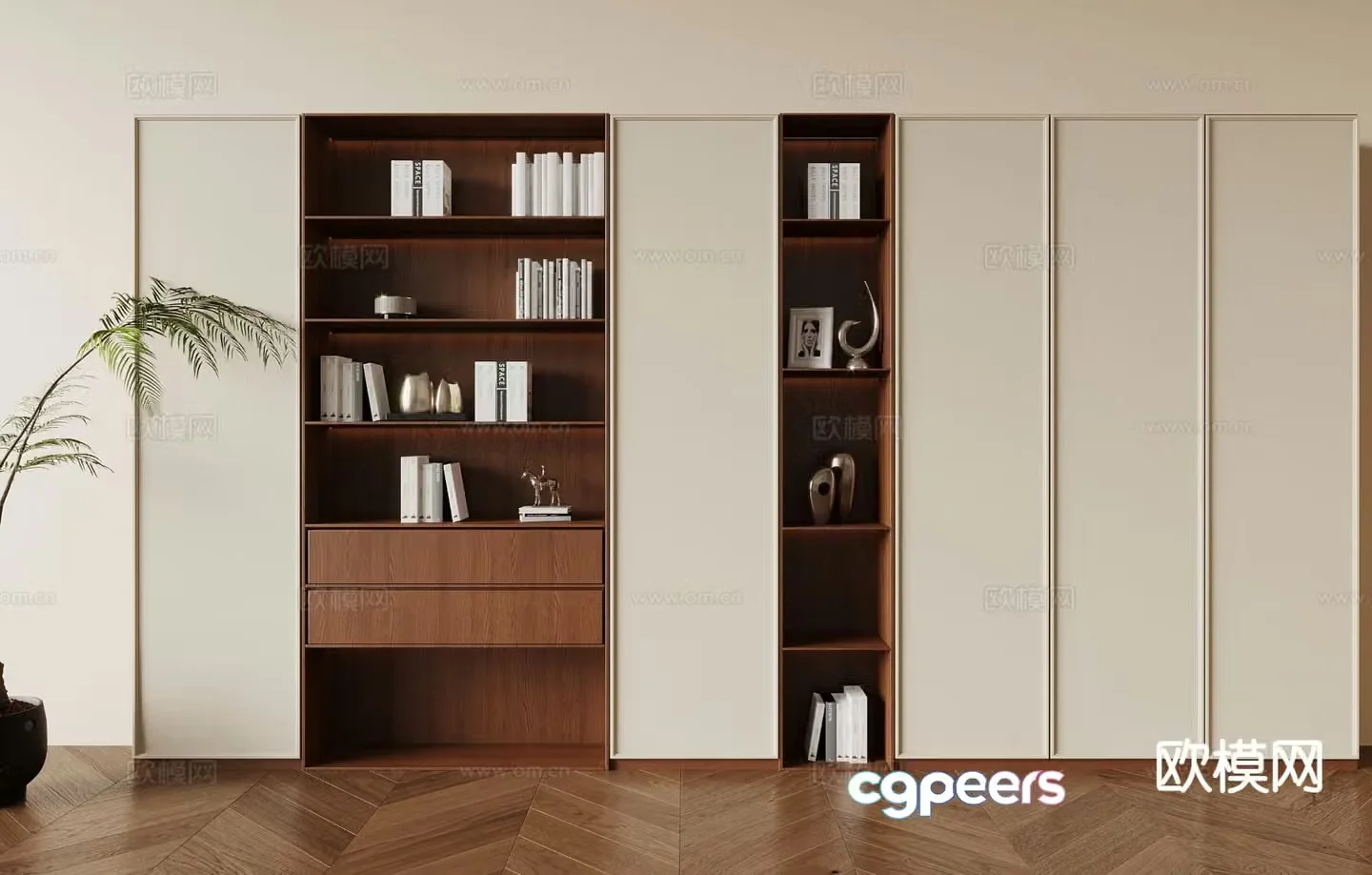 Medieval style bookcase display cabinet 3d model