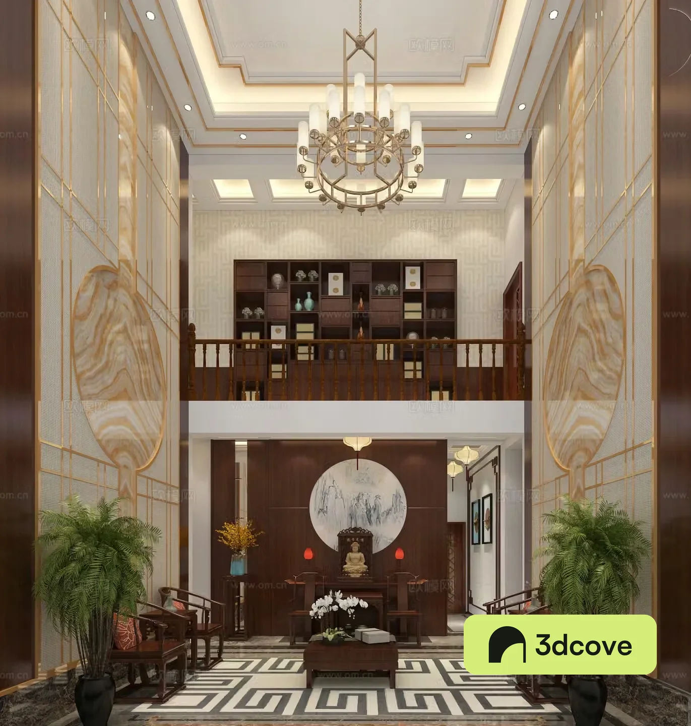 New Chinese style loft living room Buddhist hall