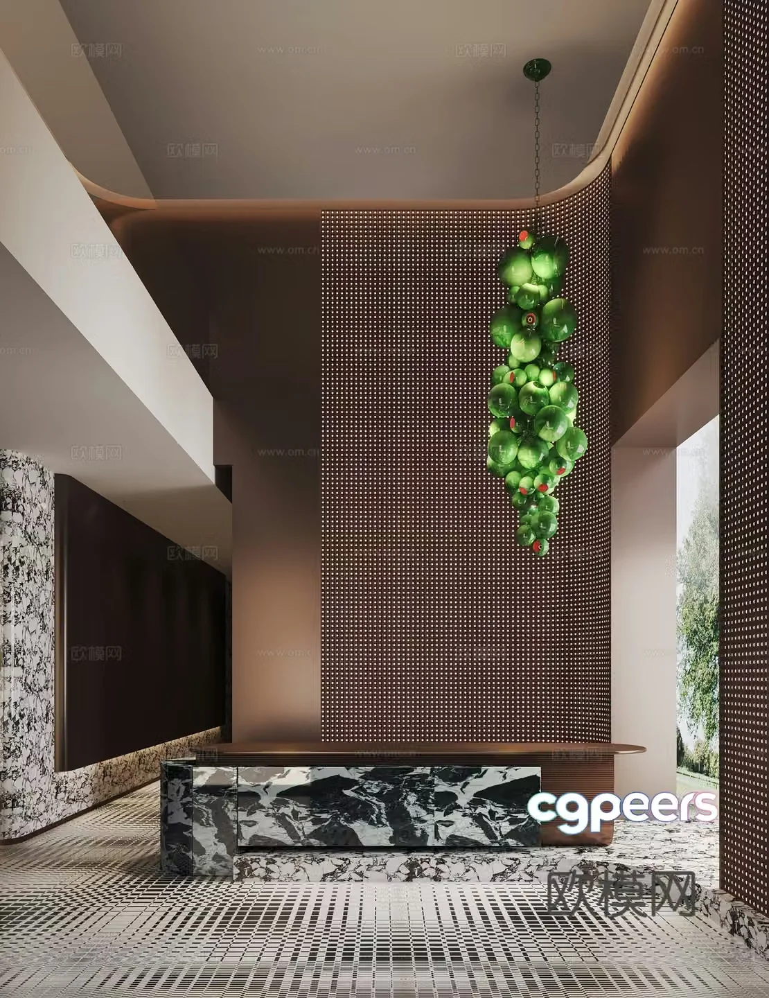 Modern office reception reception front desk grape bunch chandeliers 3d model