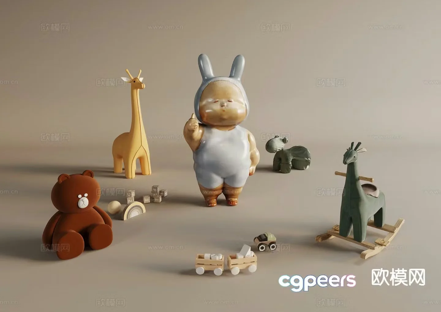 Cartoon dolls building block toys animal toys 3d model