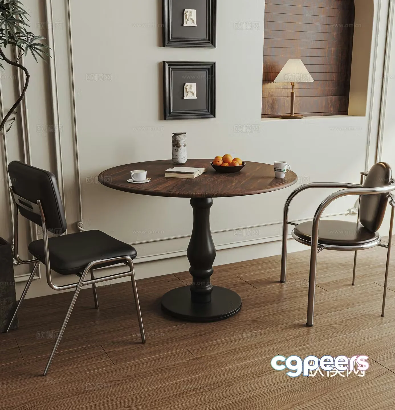 Medieval style round table dining table and chairs 3D model